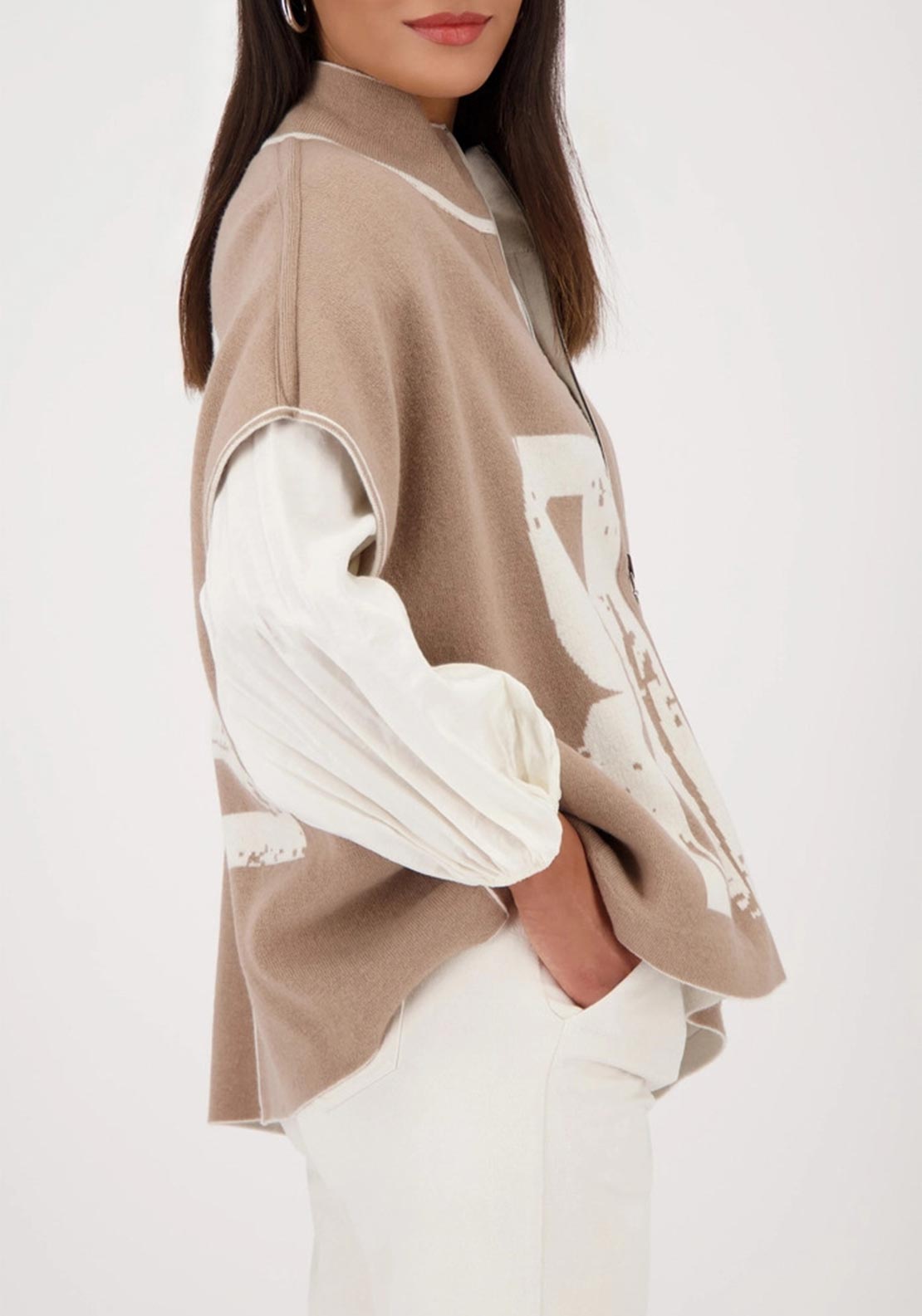 Monari Rhinestone Embellished Reversible Knit Jacket, Cream and Brown