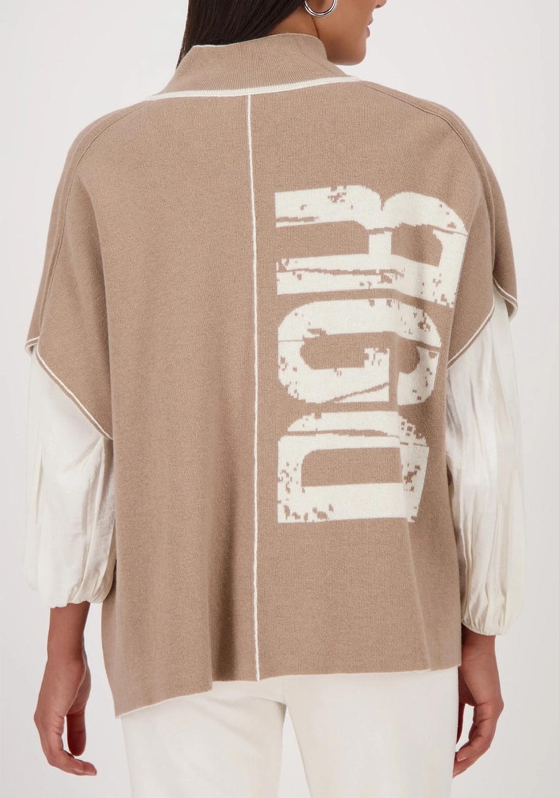 Monari Rhinestone Embellished Reversible Knit Jacket, Cream and Brown