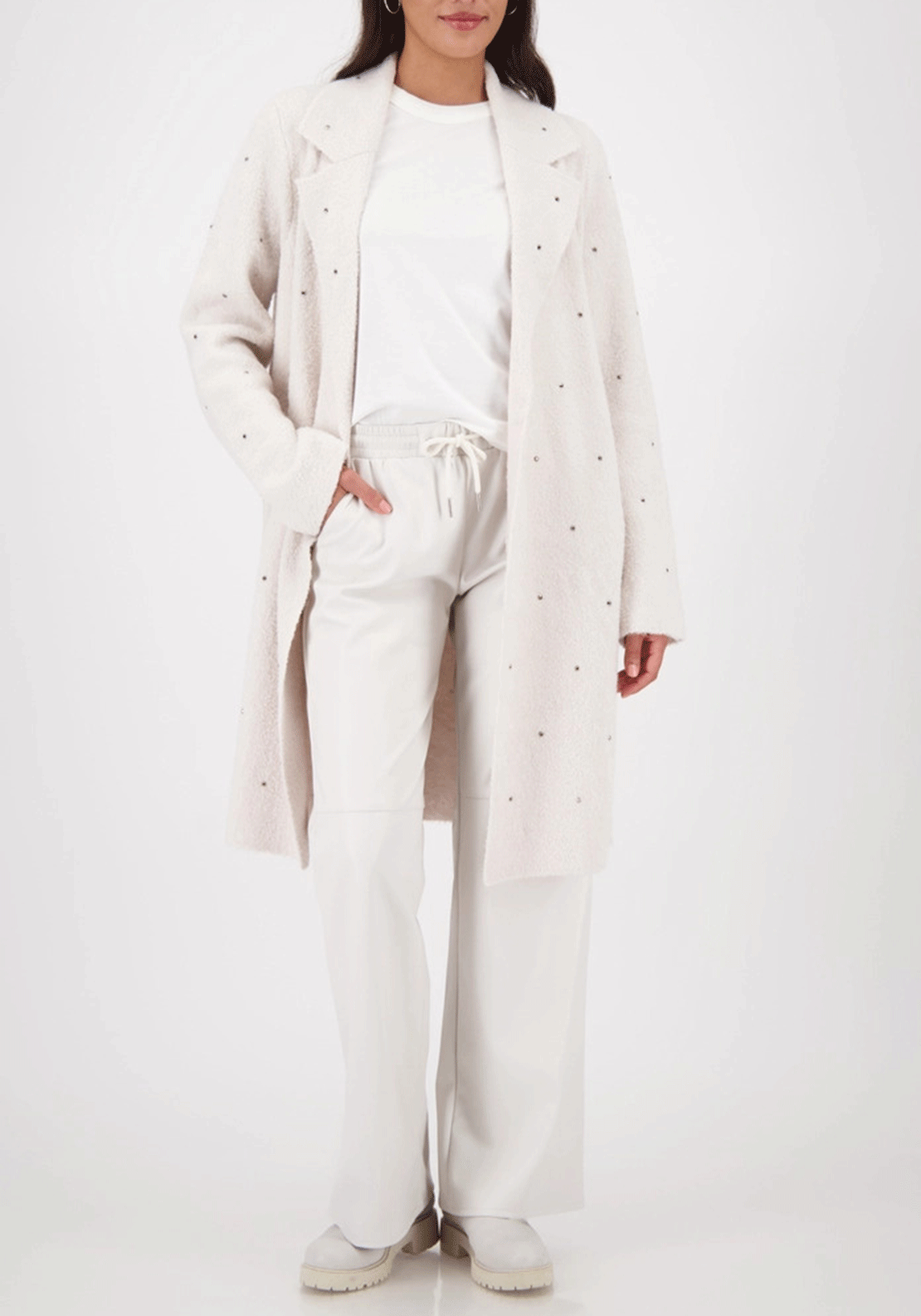 Monari Stud Detail Knitted Coatigan, Beige