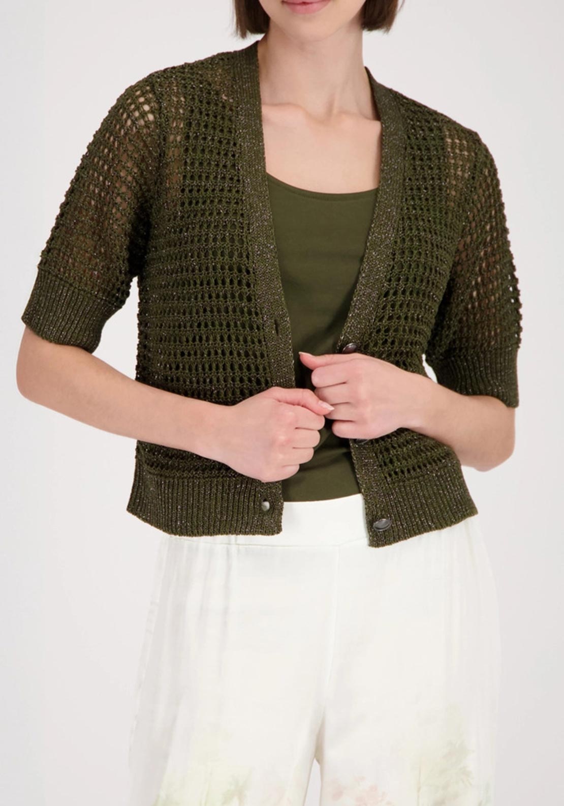 Monari Mesh Knitted Cardigan, Olive Green