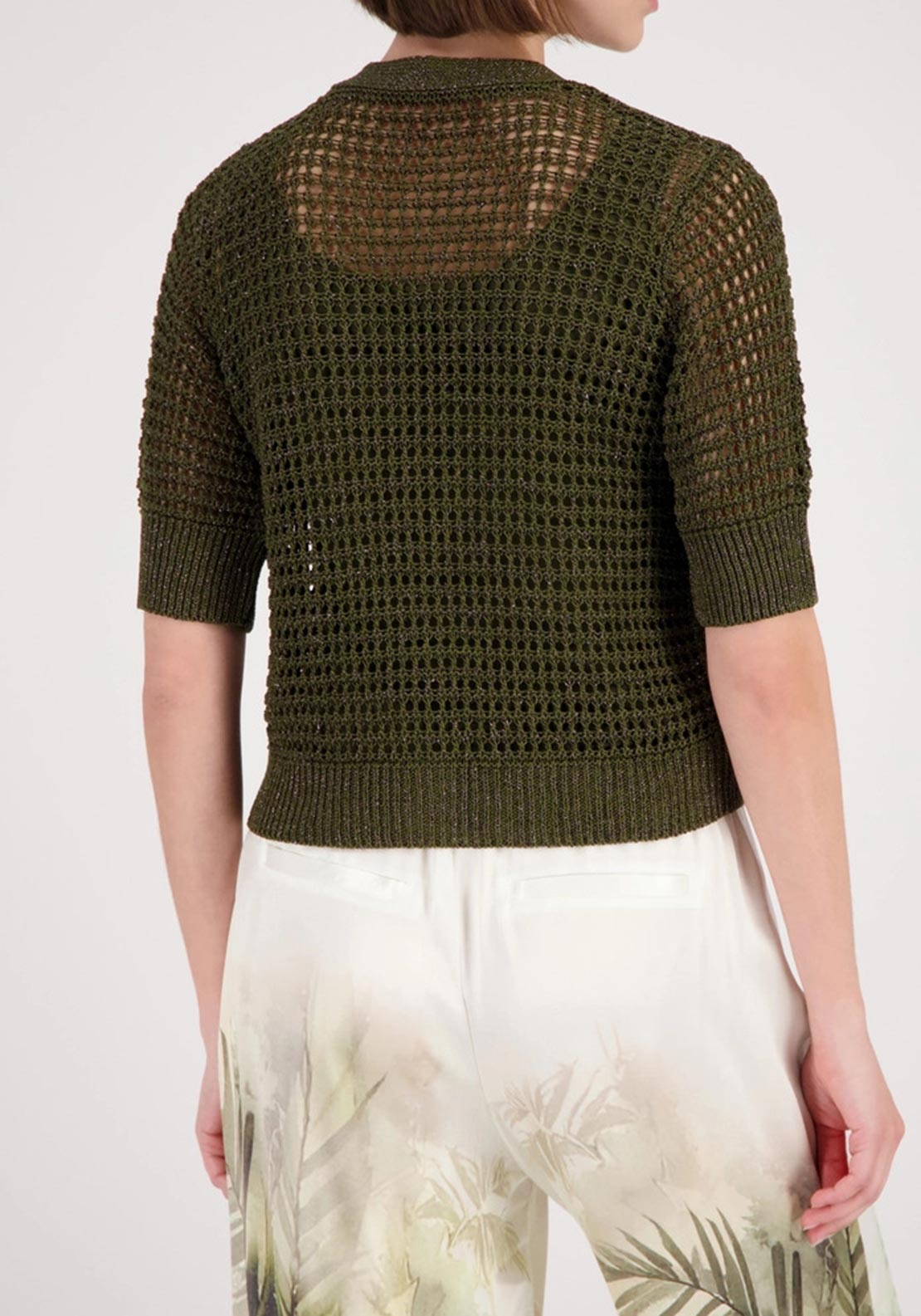 Monari Mesh Knitted Cardigan, Olive Green