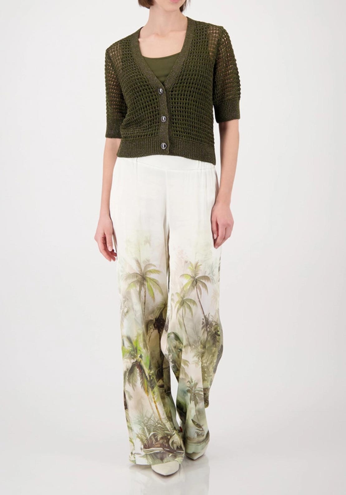 Monari Mesh Knitted Cardigan, Olive Green