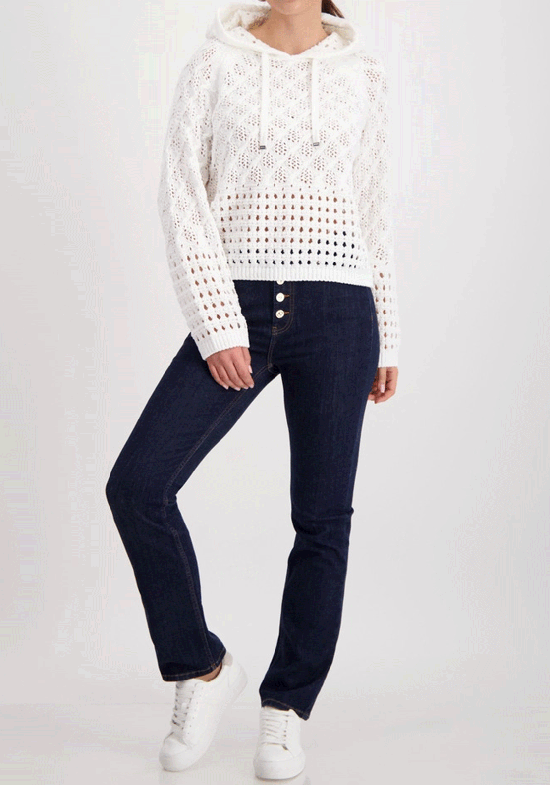 Monari Chenille Crochet Hoodie, White
