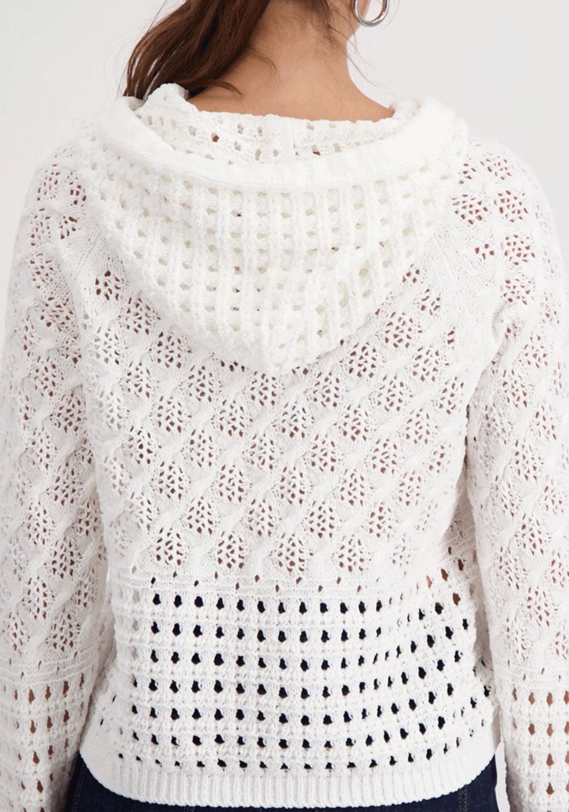 Monari Chenille Crochet Hoodie, White