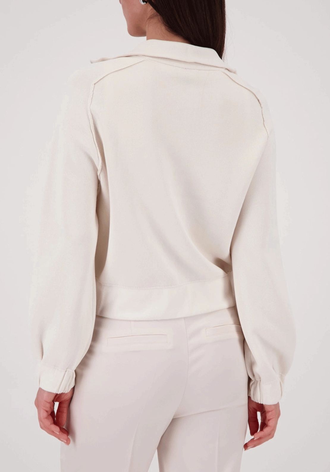 Monari Diamante Trim Zip Knit Jacket, Cream
