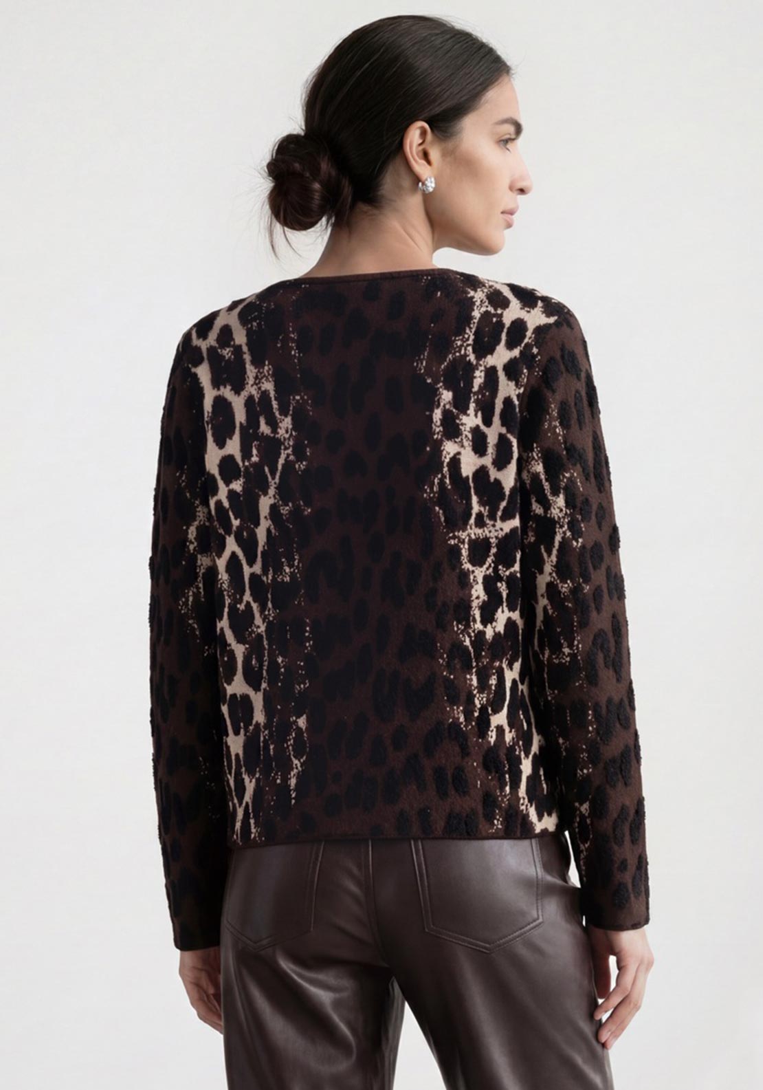 Monari Leopard Print Jacquard Knitted Jumper, Brown Multi