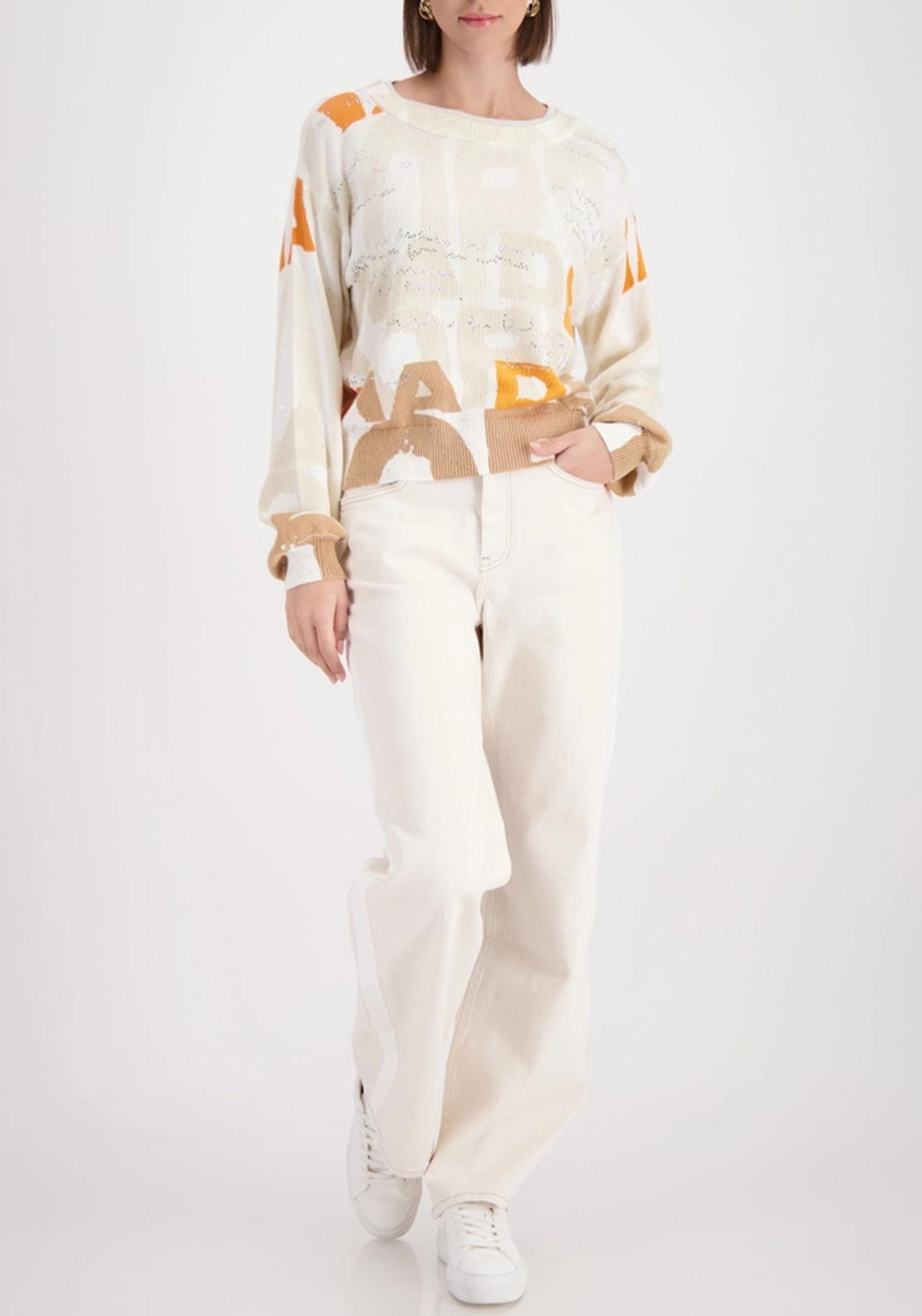 Monari Monogram Rhinestone Knit Jumper, Beige