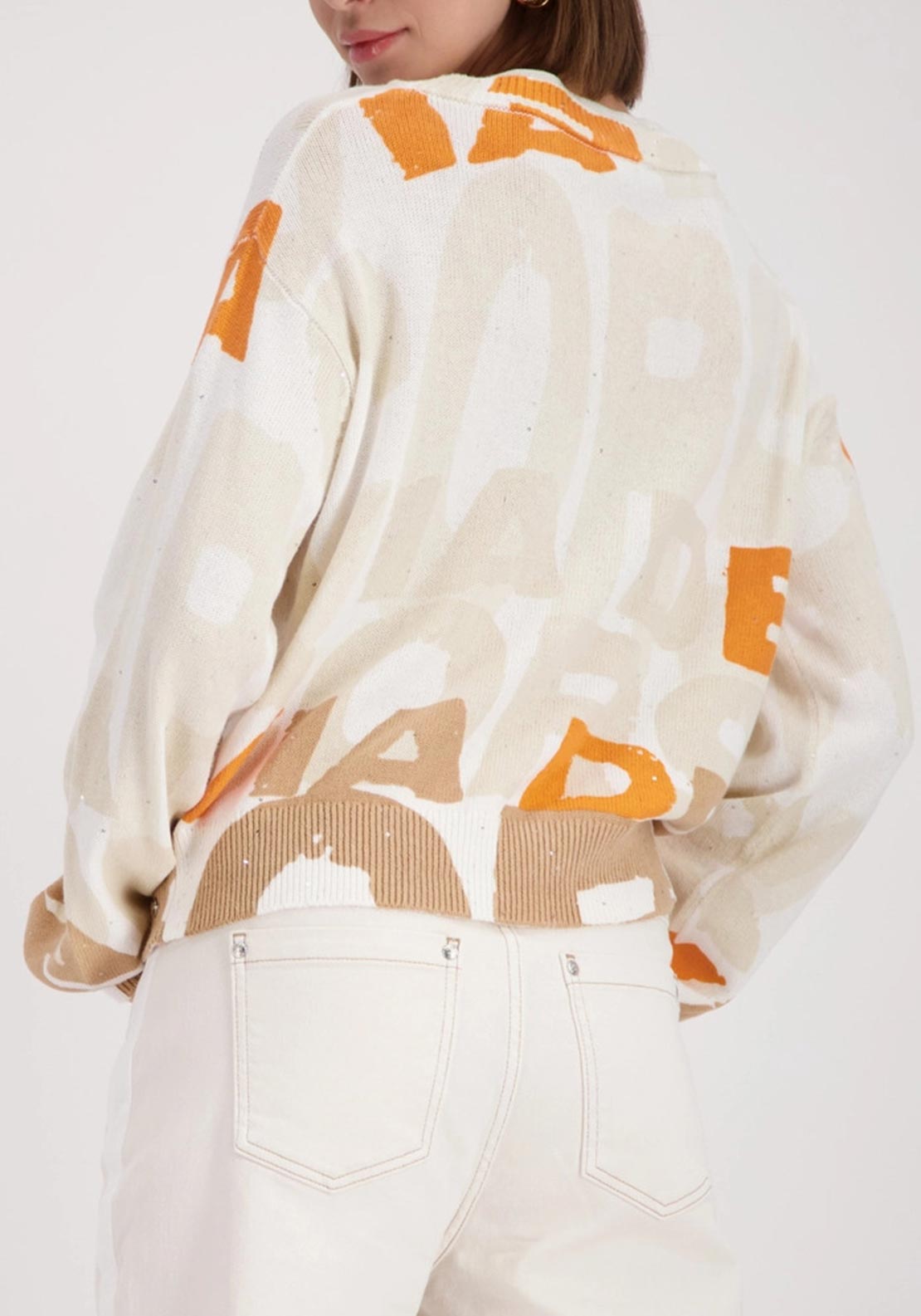 Monari Monogram Rhinestone Knit Jumper, Beige