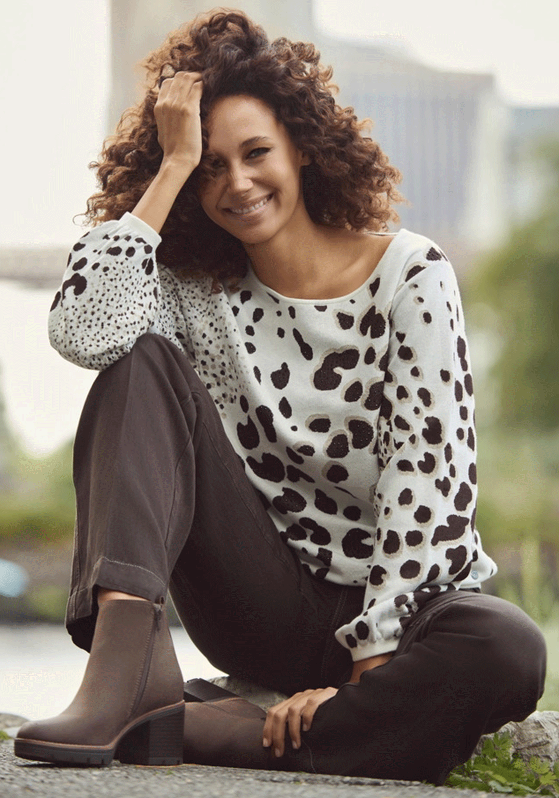 Monari Leopard Jacquard Knit Jumper, White