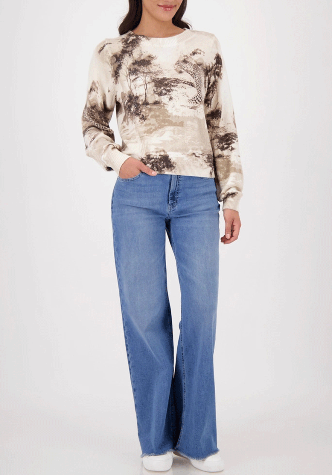 Monari Safari Print Knit Jumper, Beige