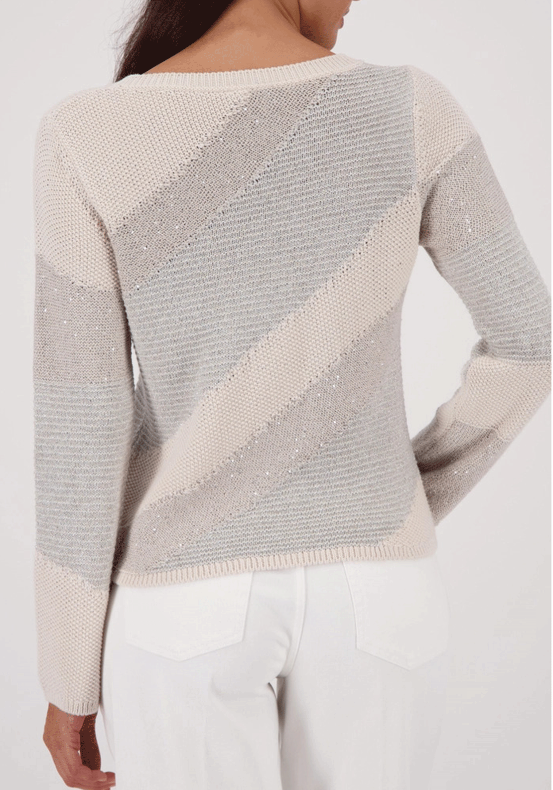 Monari Metallic Diagonal Stripe Jumper, Beige & Silver