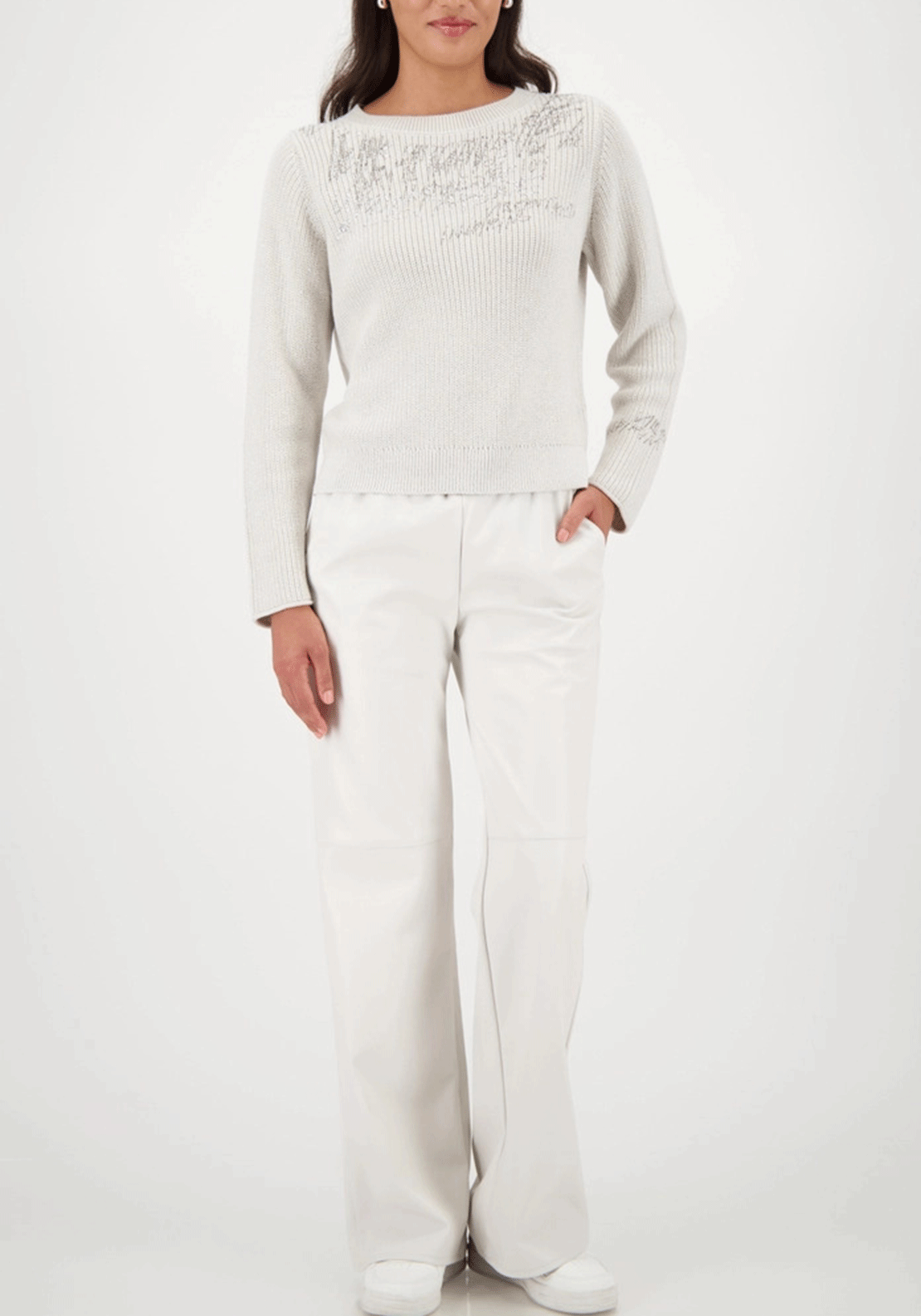 Monari Lurex Rhinestone Kint Jumper, Light Grey