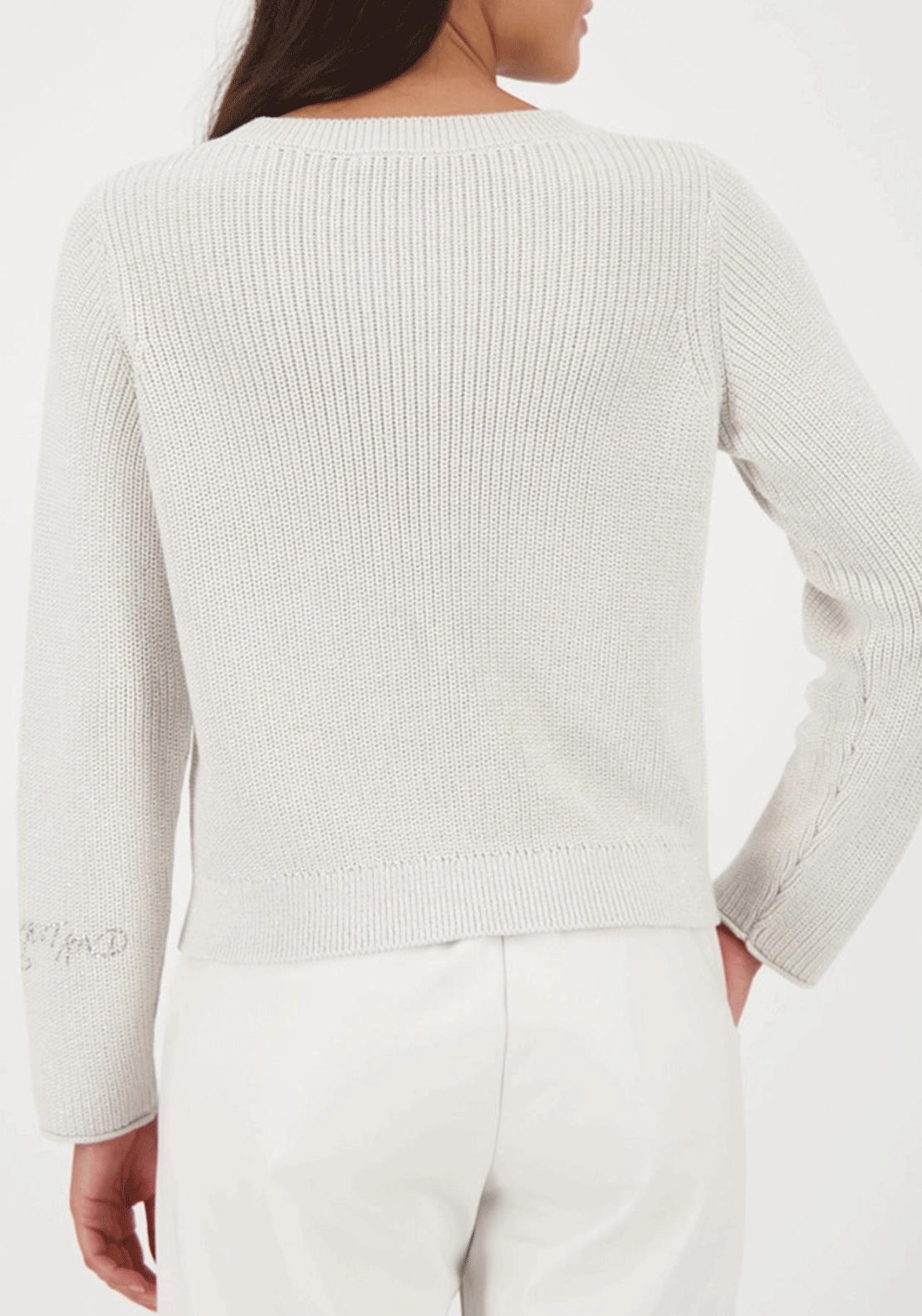 Monari Lurex Rhinestone Kint Jumper, Light Grey