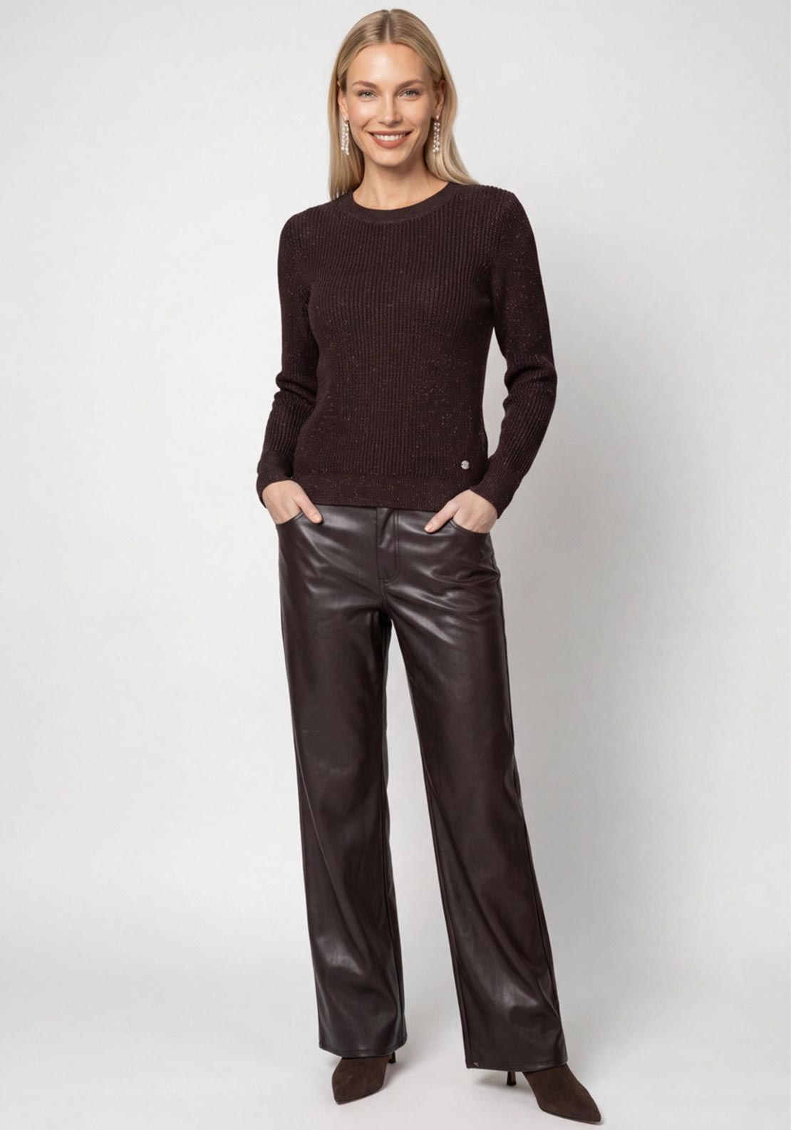 Monari Knitted with Lurex Detail Jumper, Brown