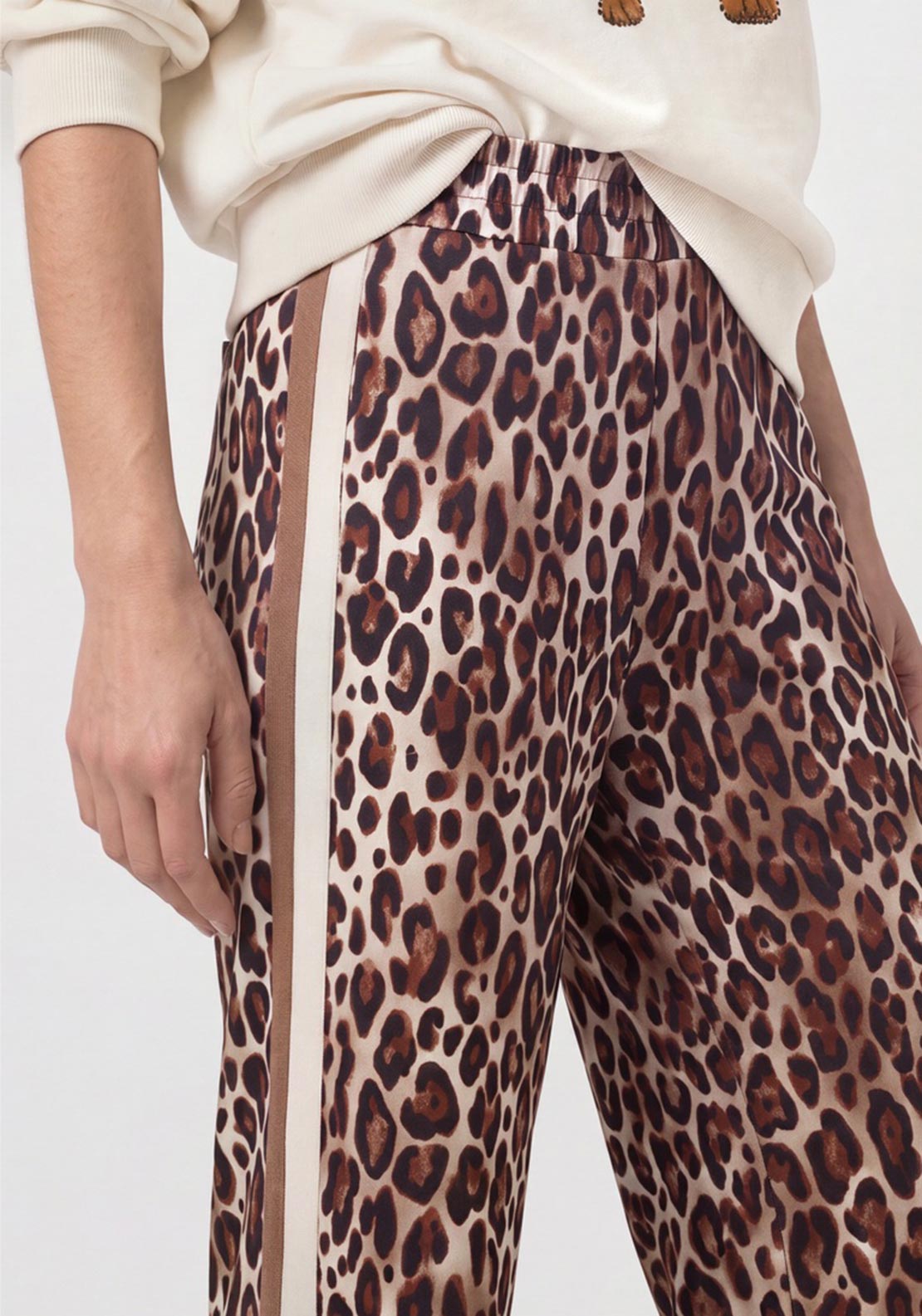Monari Leopard Print with Stripe Detail Joggers, Beige Multi