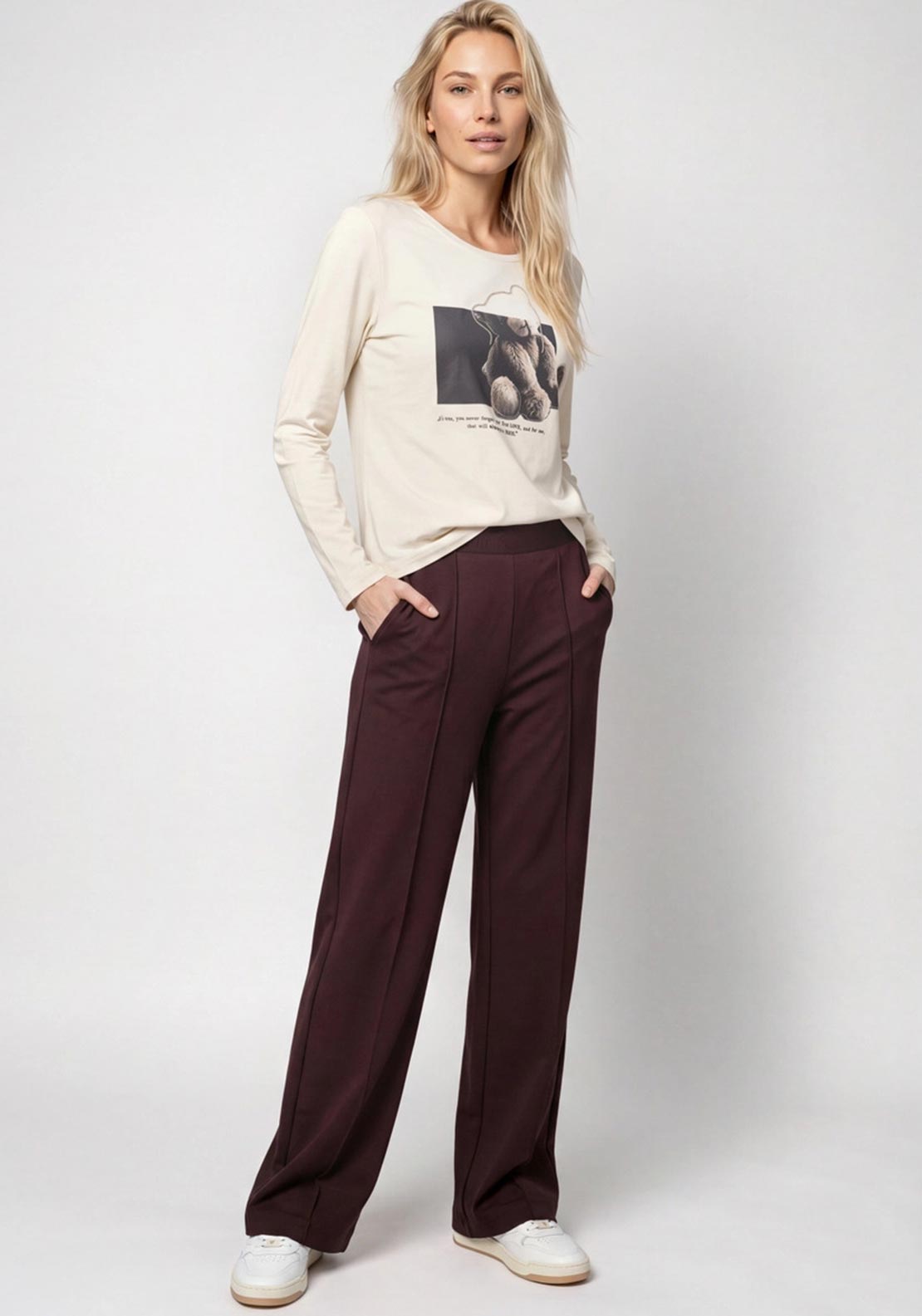 Monari Elastic Lettering Band Trousers, Brown