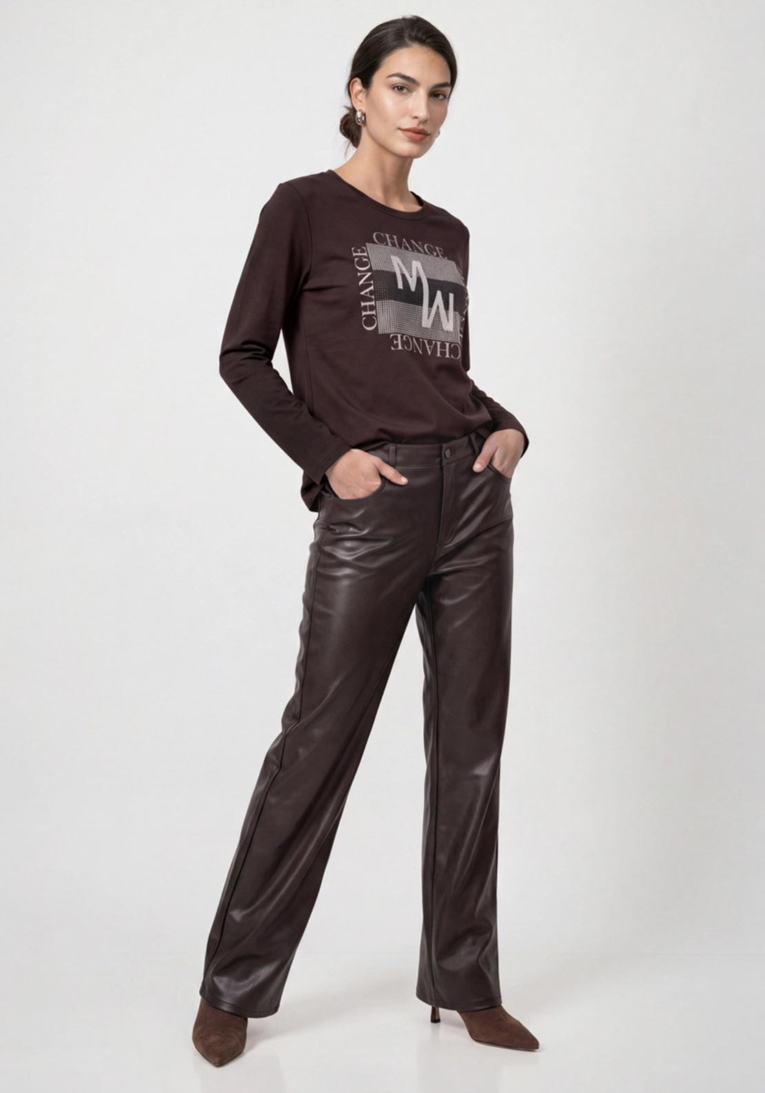 Monari Long Sleeve with Rhinestones Top, Brown
