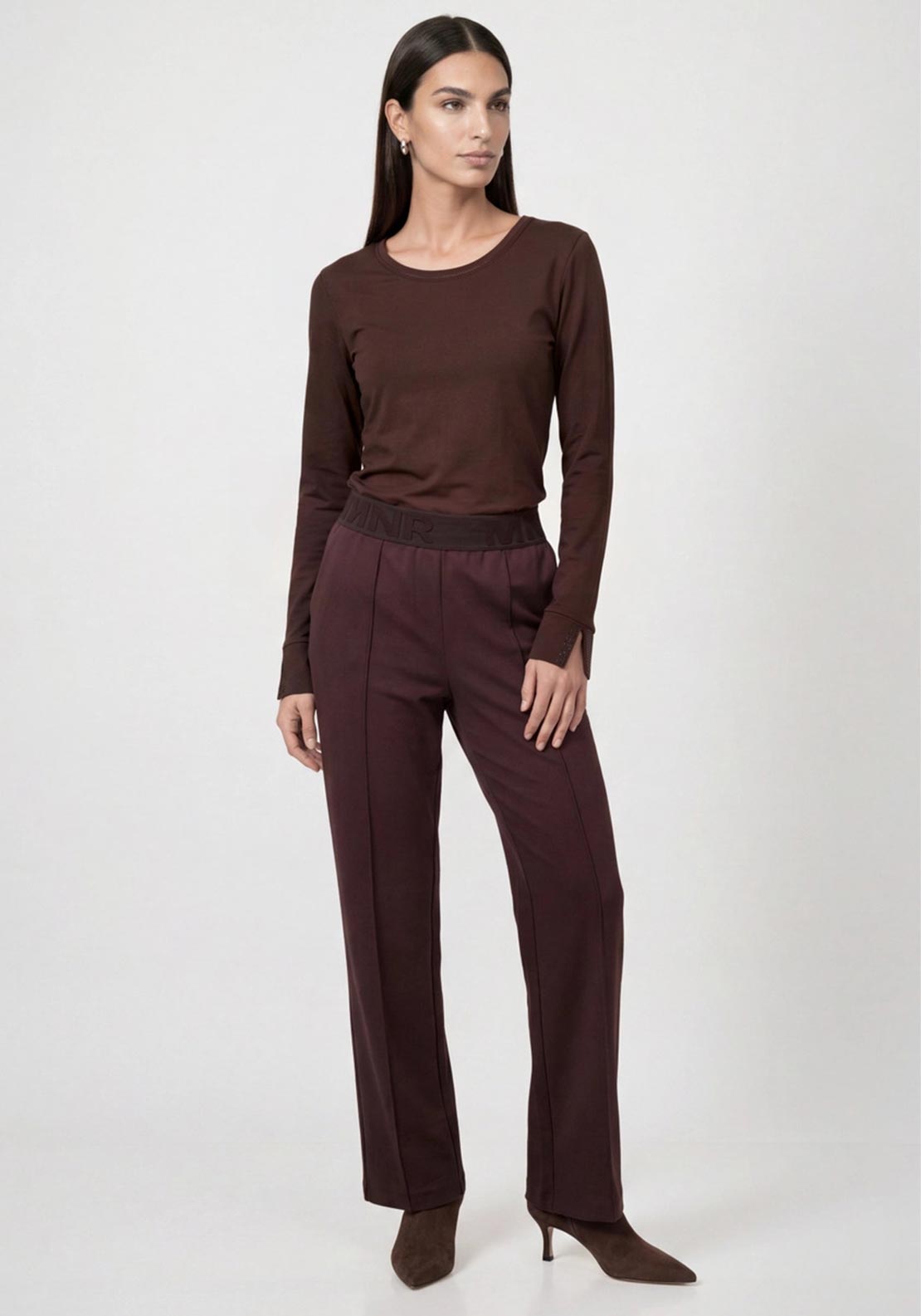 Monari Round Neckline with Rhinestone Detail Top, Brown