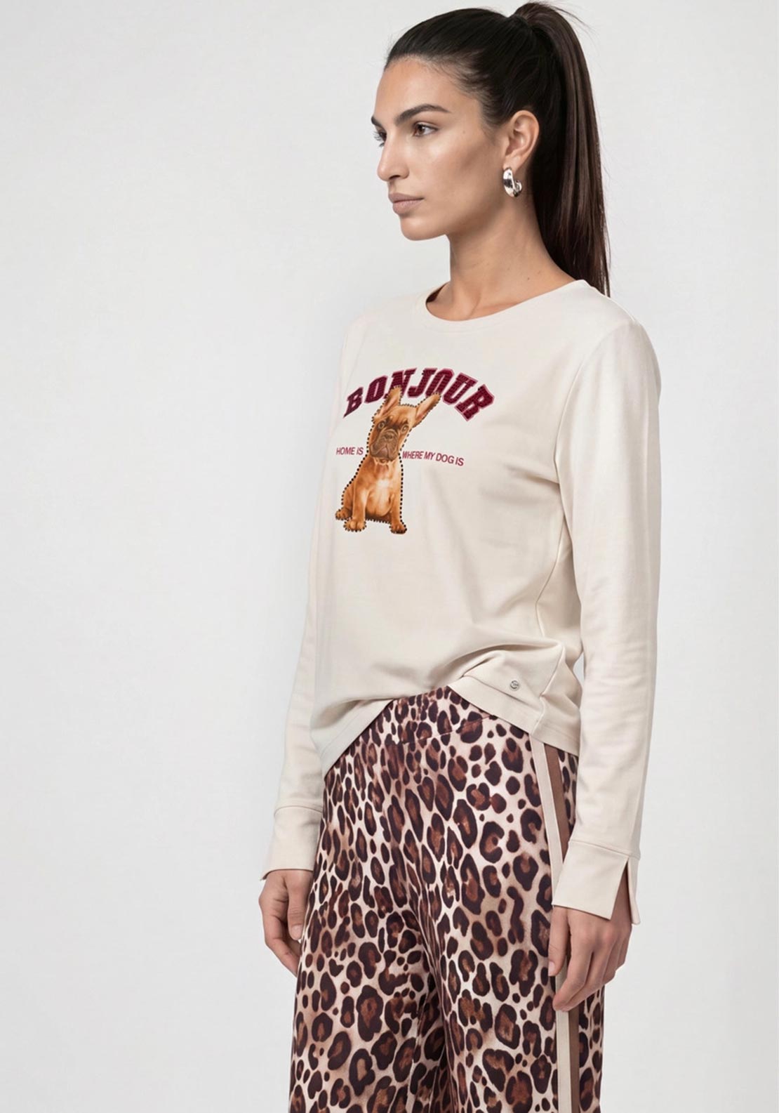 Monari Graphic Print Long Sleeve Top, Cream Multi