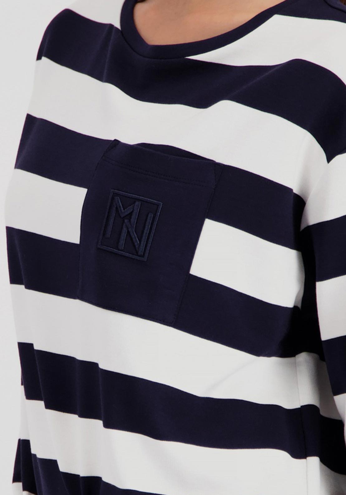 Monari Striped with Pocket Detail Top, White and Navy
