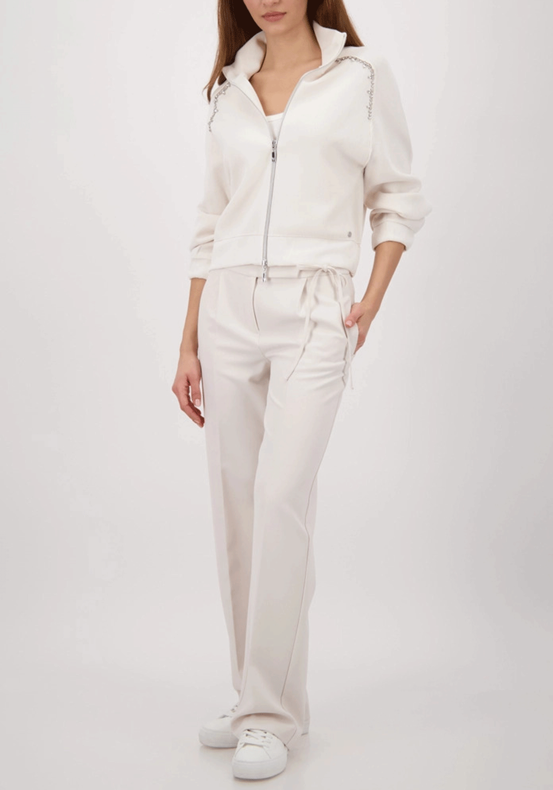 Monari Tie Belt Straight Leg Trousers, Cream
