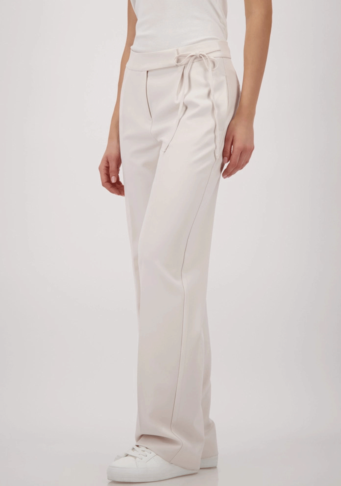 Monari Tie Belt Straight Leg Trousers, Cream