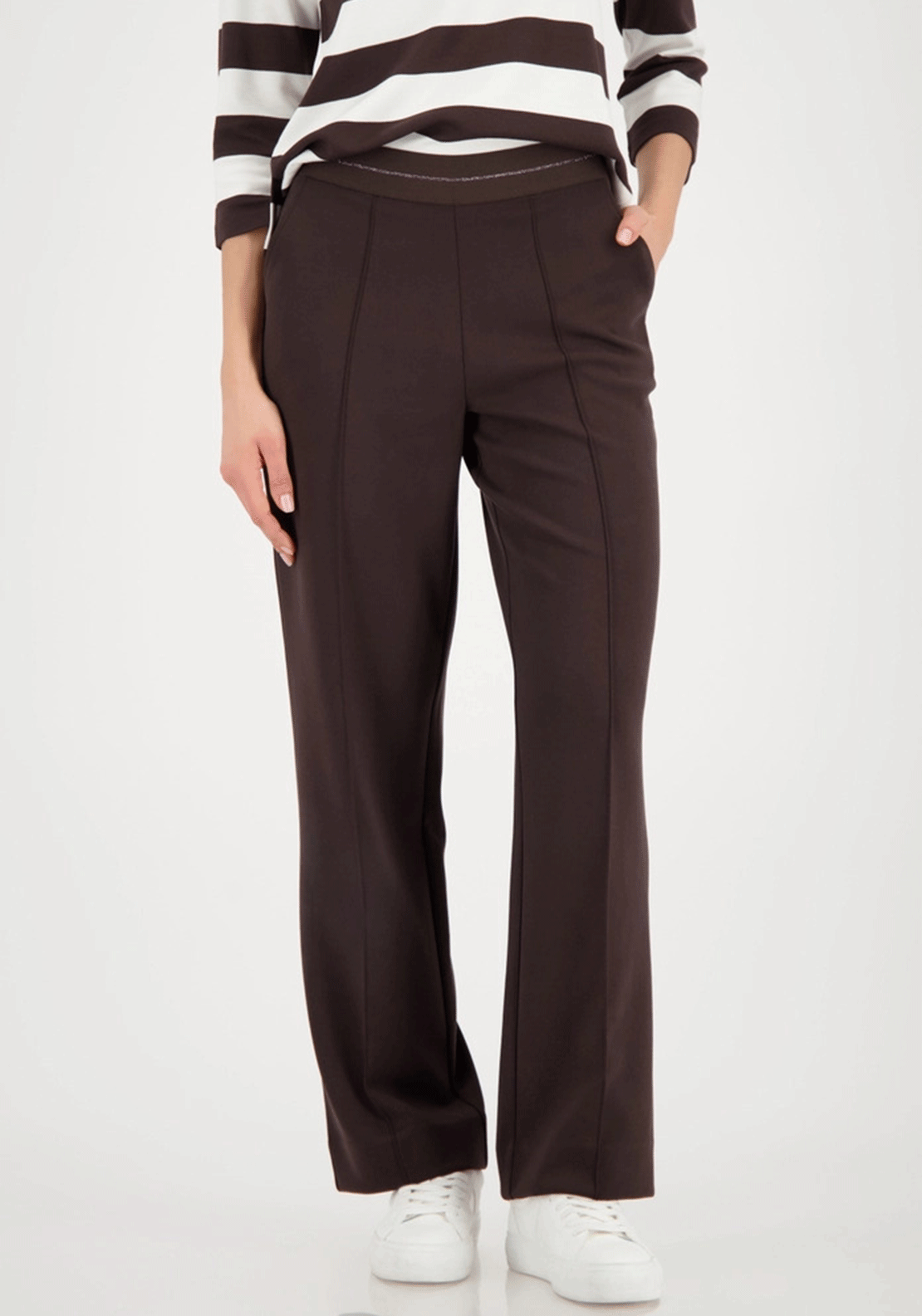 Monari Trousers with Glitter Stripe Wasitband, Brown