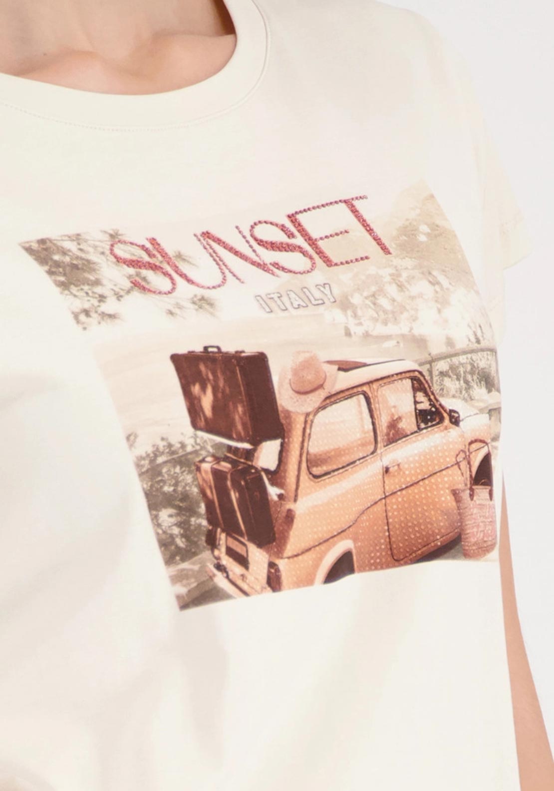 Monari Car Graphic Print T-Shirt, Cream