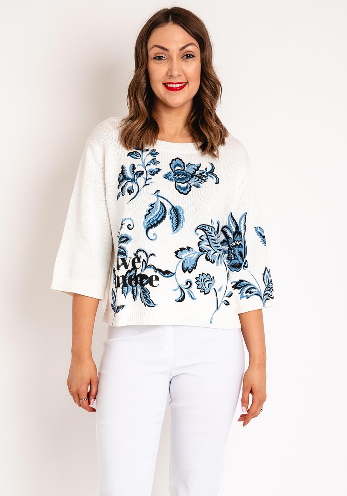 Monari Floral Print Knitted Sweater, Off-White McElhinneys