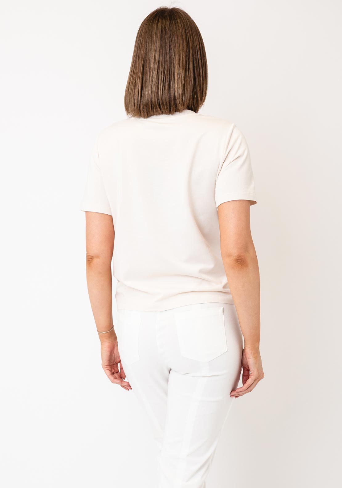 Monari Pearl & Rhinestone Detail T-Shirt, Beige