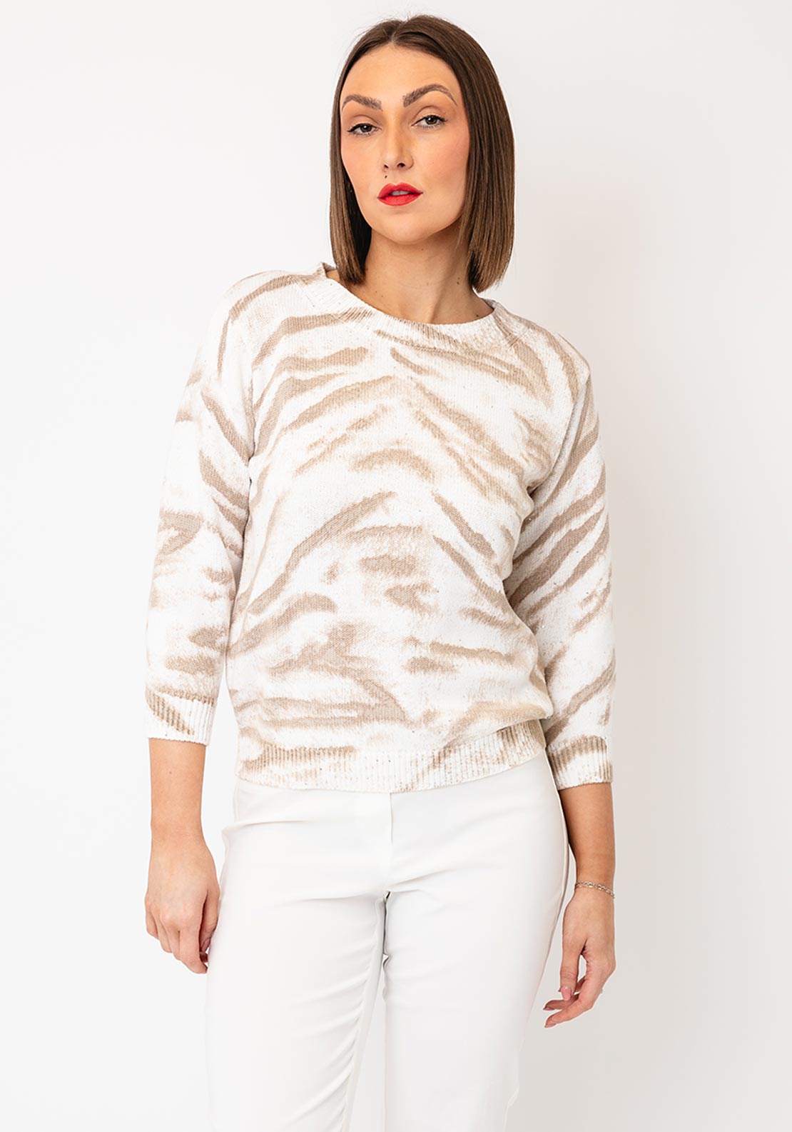 Monari Animal Print With Sequin Detail Jumper, Beige