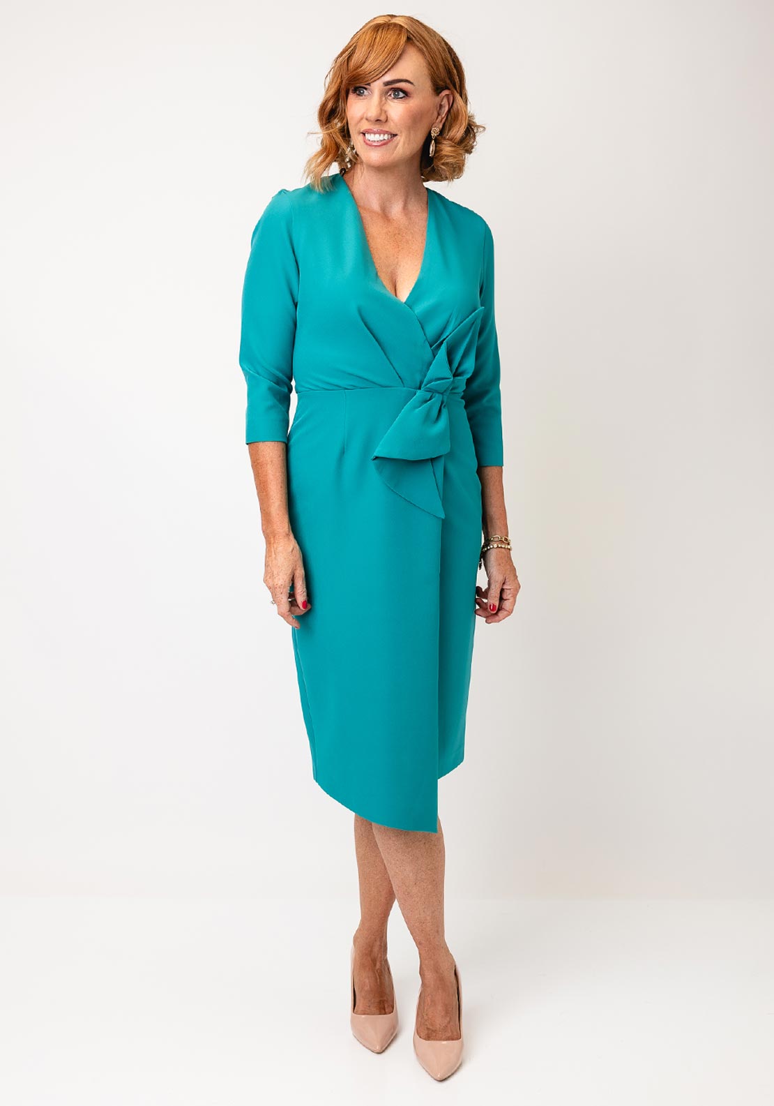 Moncho Heredia Faux Wrap Pencil Dress, Green