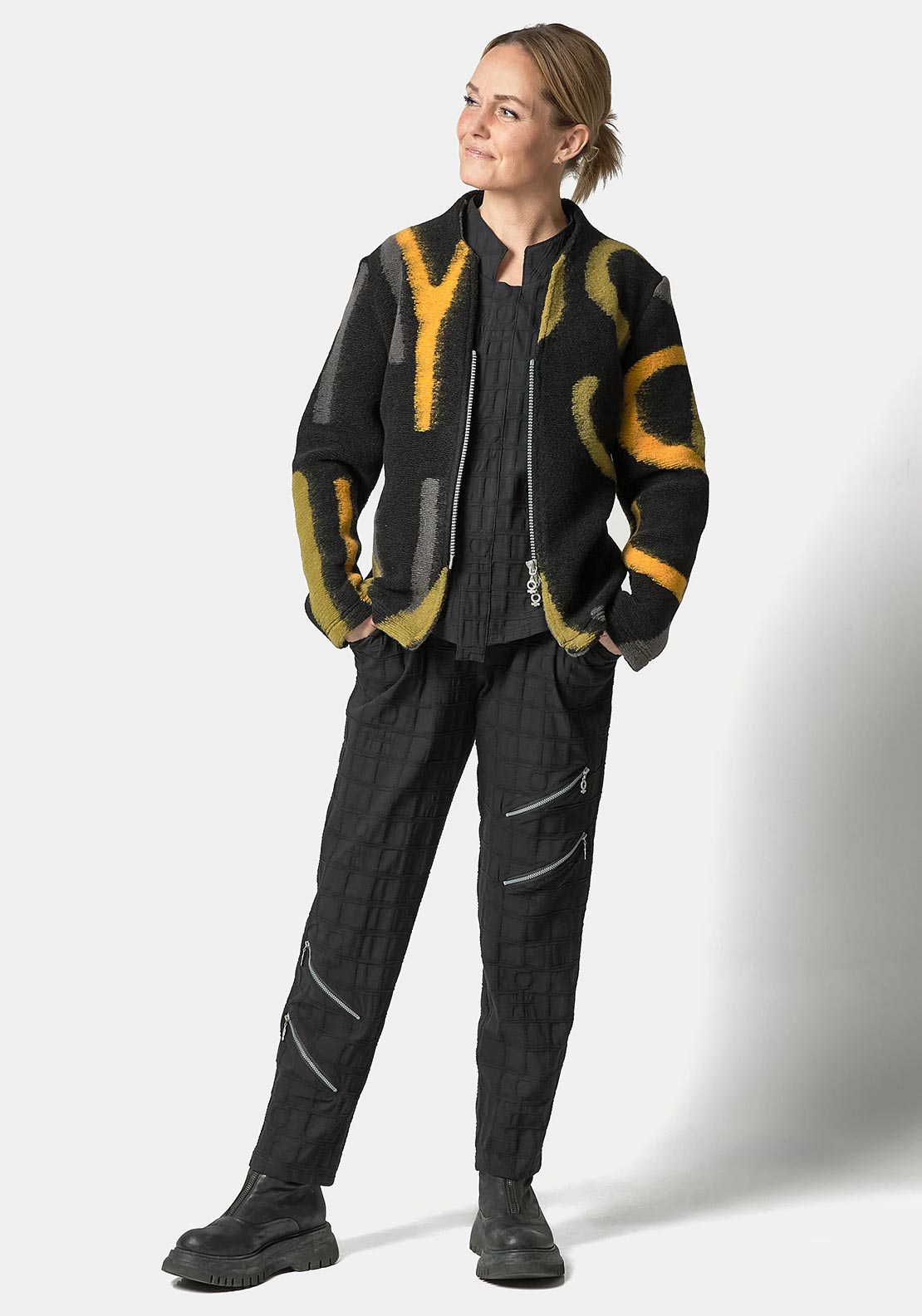 My Soul Textured Geometric Slim Bubble Trousers, Black