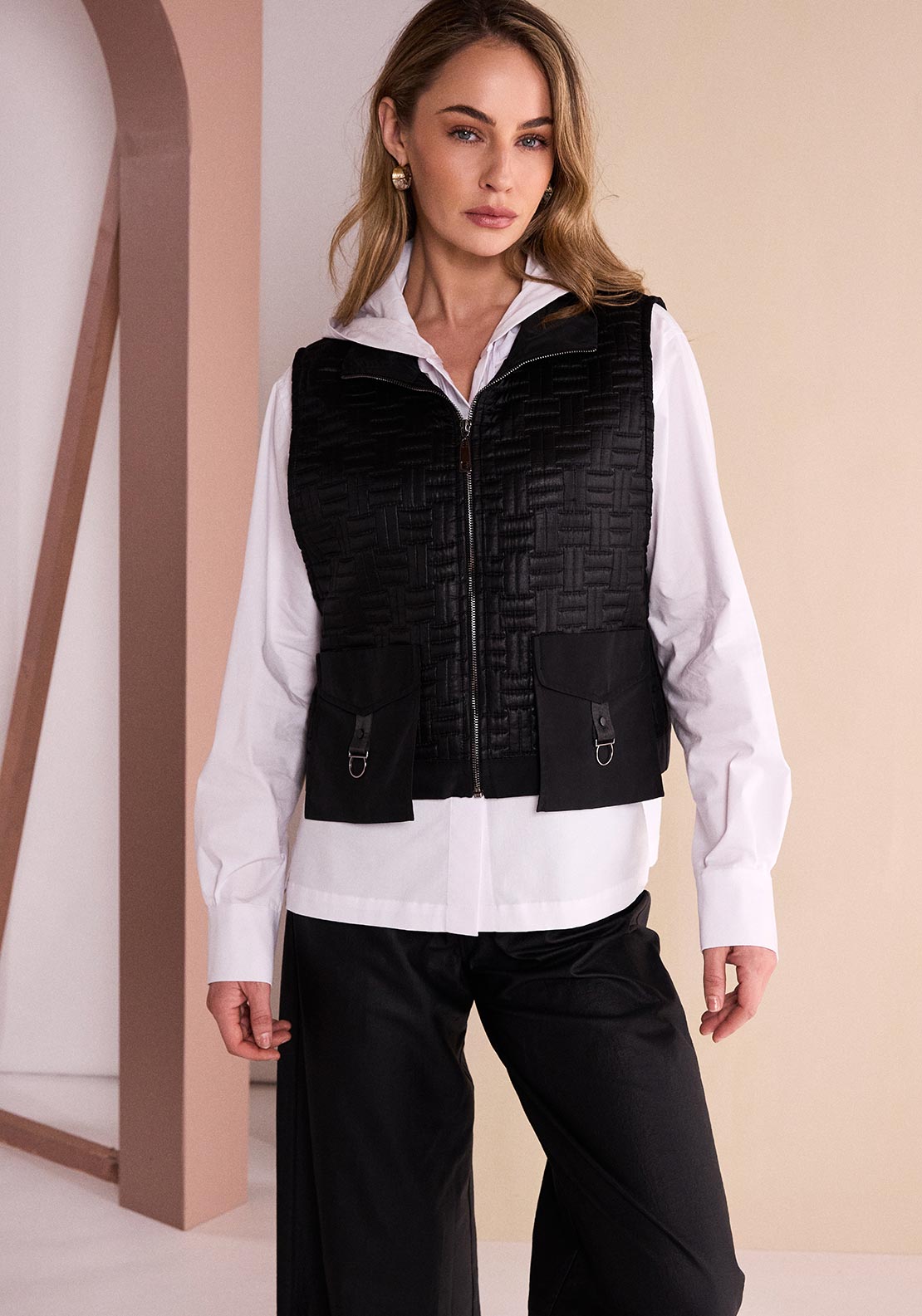 Naya Textured with Pocket Detail Waistcoat, Black
