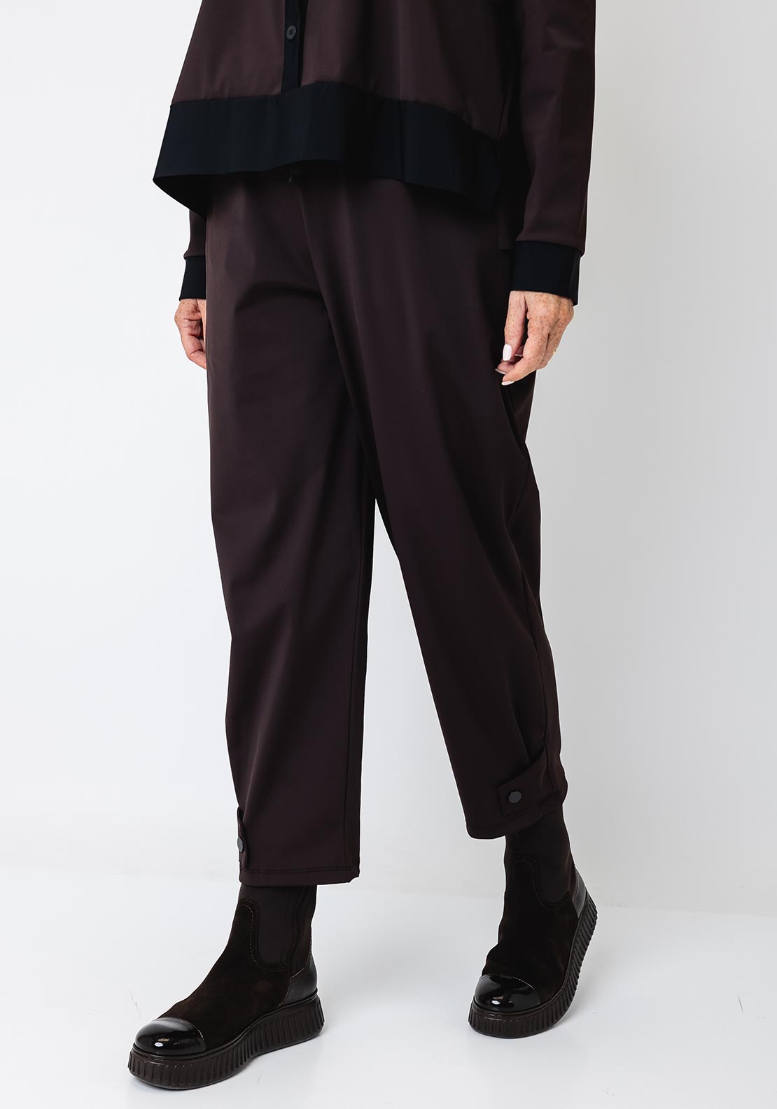 Naya Cropped Length Wide Leg Cuff Trousers, Brown
