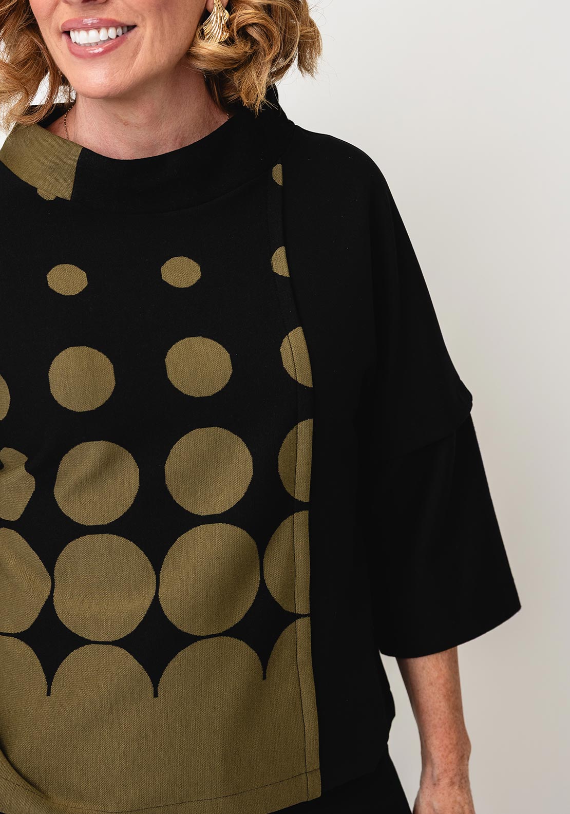 Naya Geo Print Contrast High Neck Top, Black & Green