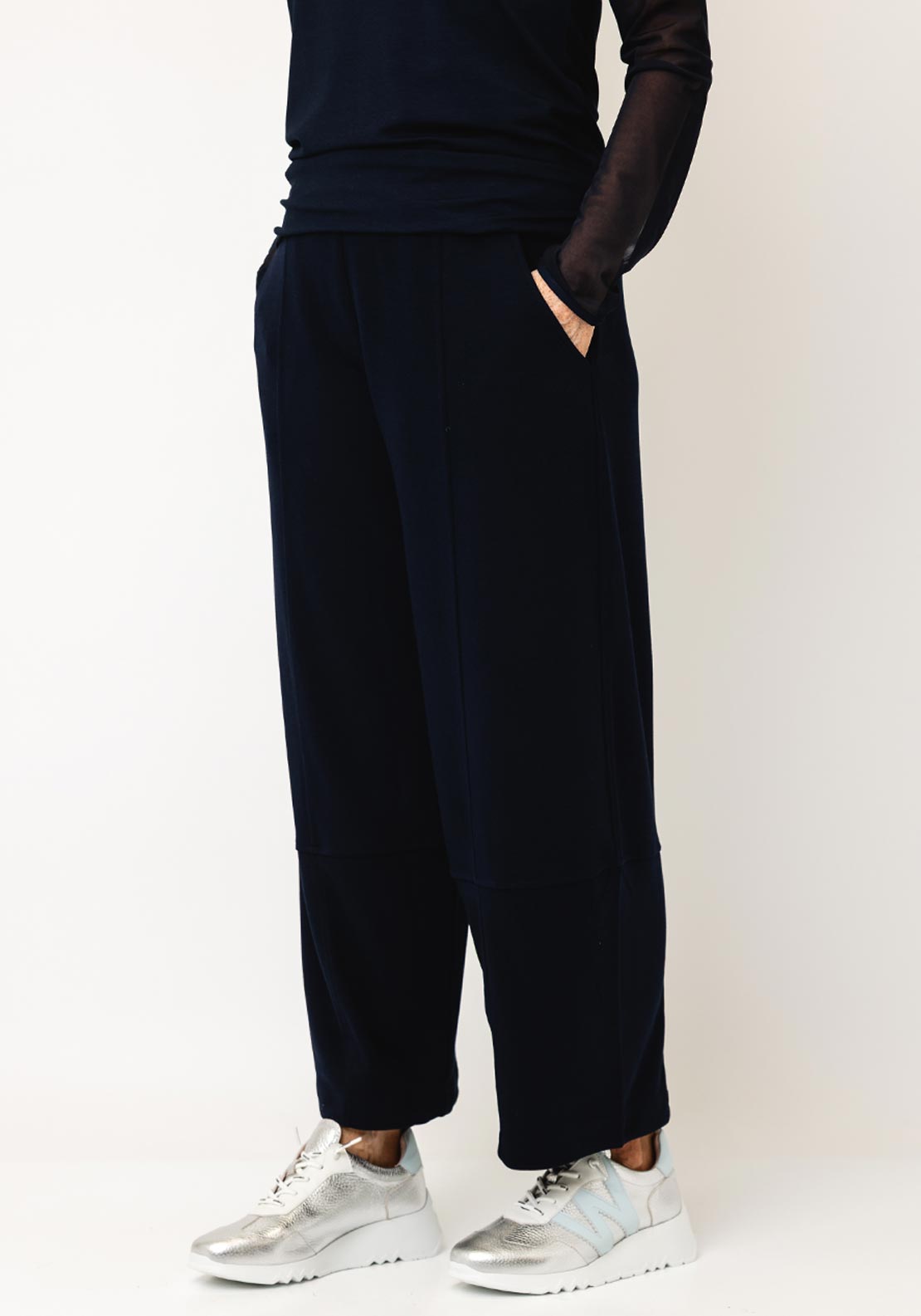 Naya Soft Touch Cropped Leg Trousers, Navy