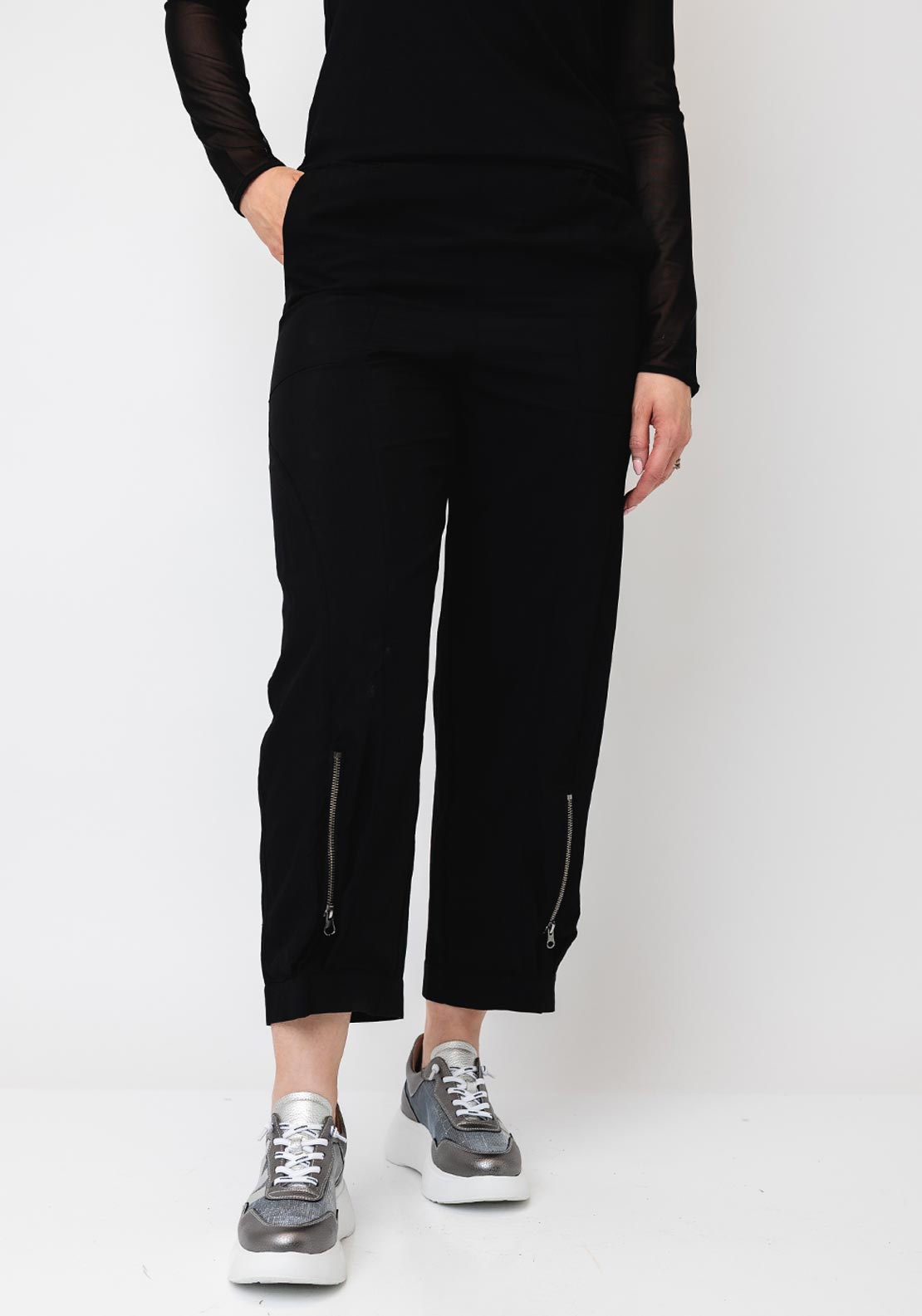 Naya Pull Up Zip Cuff Detail Trousers, Black