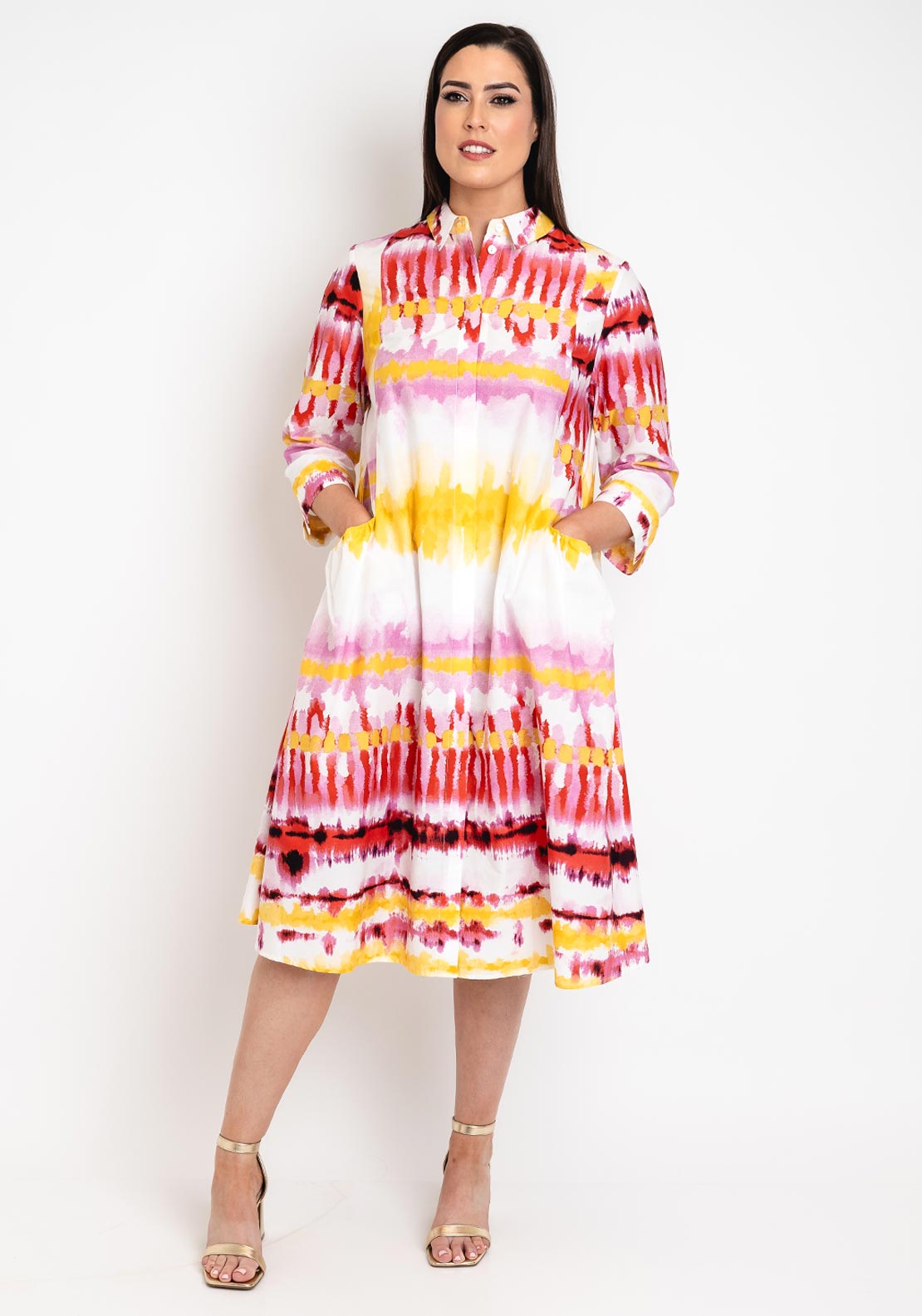 strapless open back dress Noen Curve Printed Shirt Dress, Pink