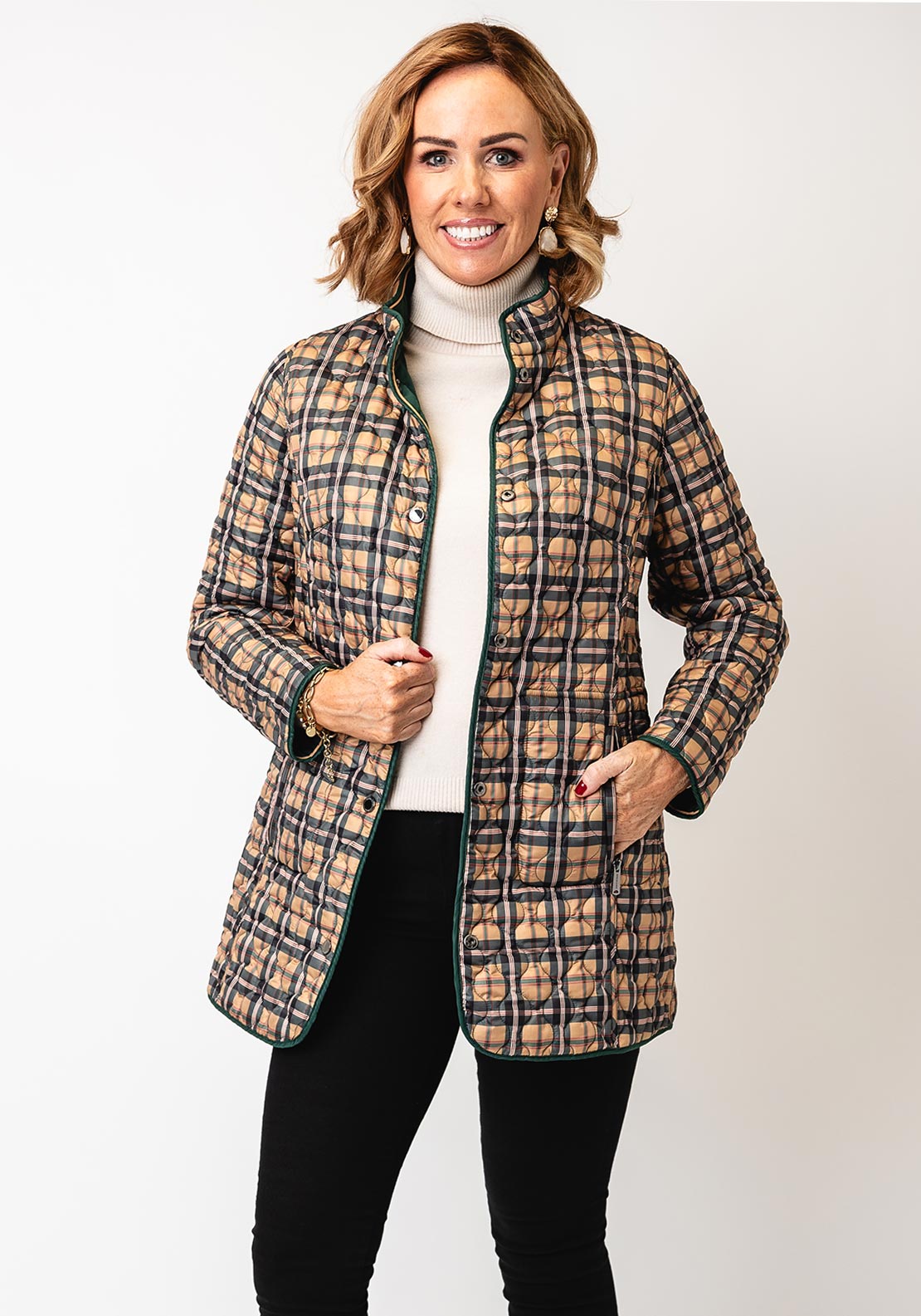 Normann Reversible Check Quilted Jacket, Green