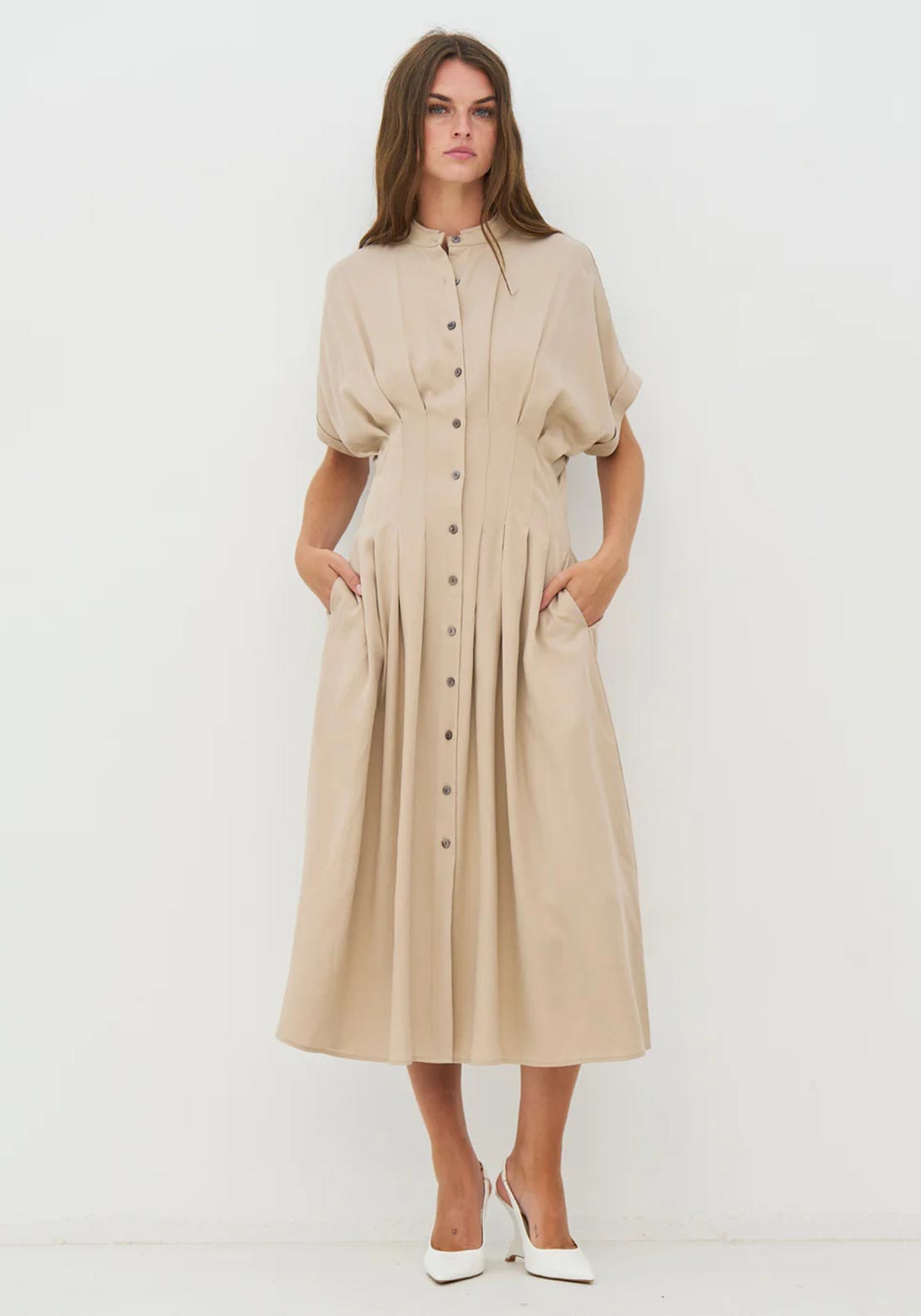 NU Denmark Cambria Button Down Dress, Beige