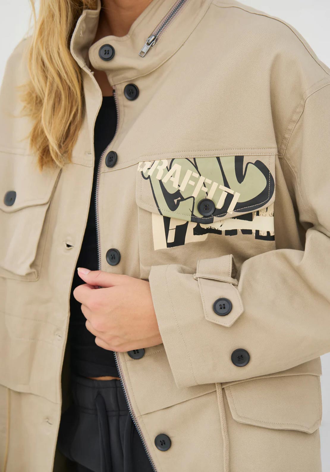 NU Denmark Cherrell Graphic Print Jacket, Beige Multi