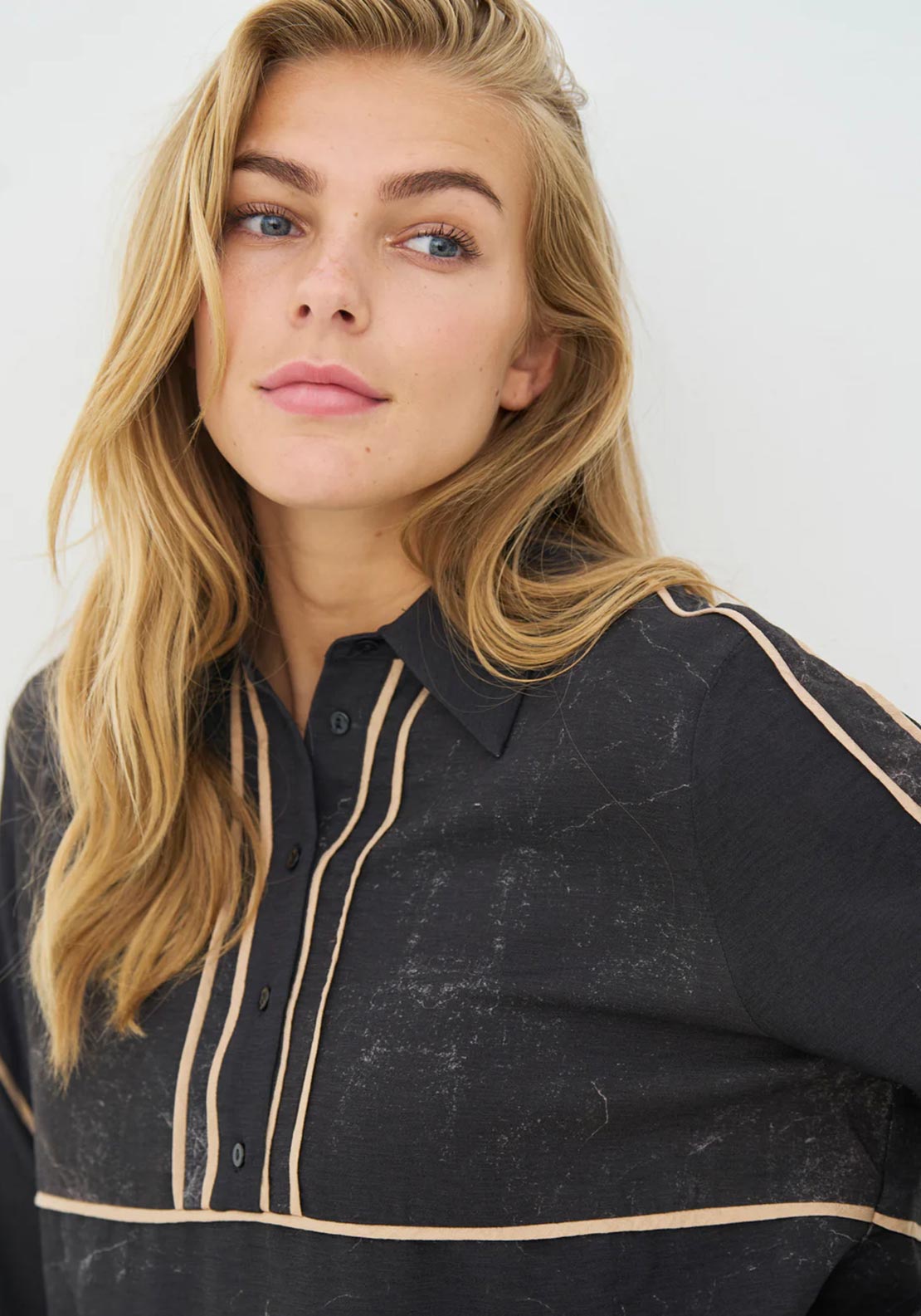 NU Denmark Creola Washed Print Shirt, Black
