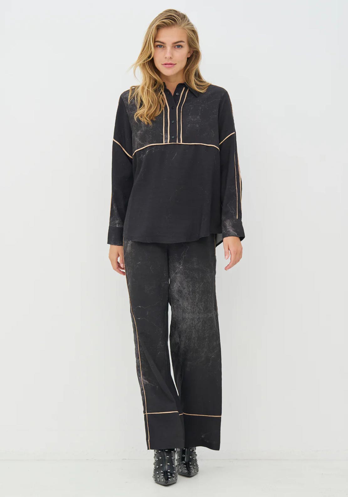NU Denmark Creola Washed Print Shirt, Black