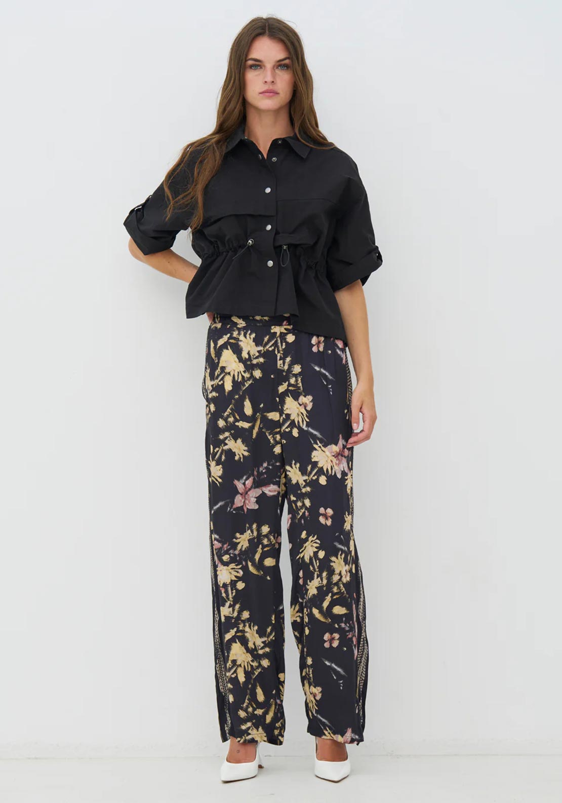 NU Denmark Cara Floral Trousers, Black Multi