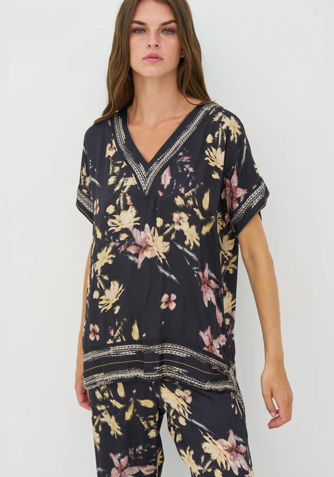 NU Denmark Cara Floral Blouse, Black Multi