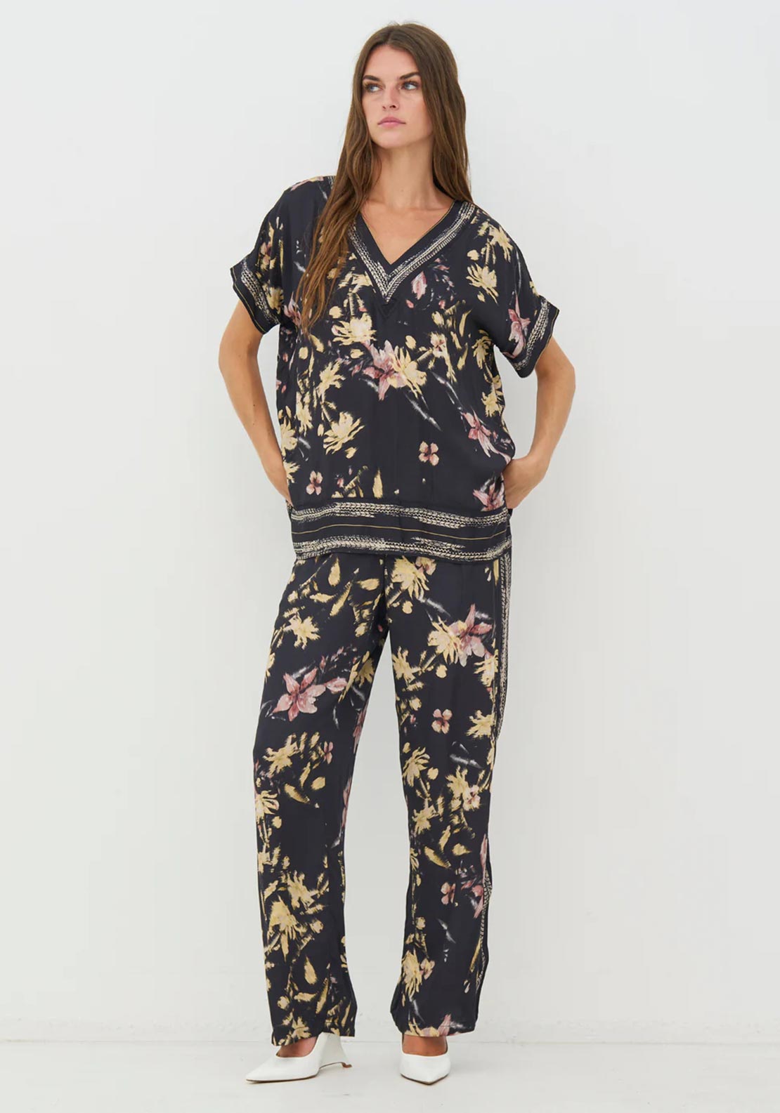 NU Denmark Cara Floral Blouse, Black Multi