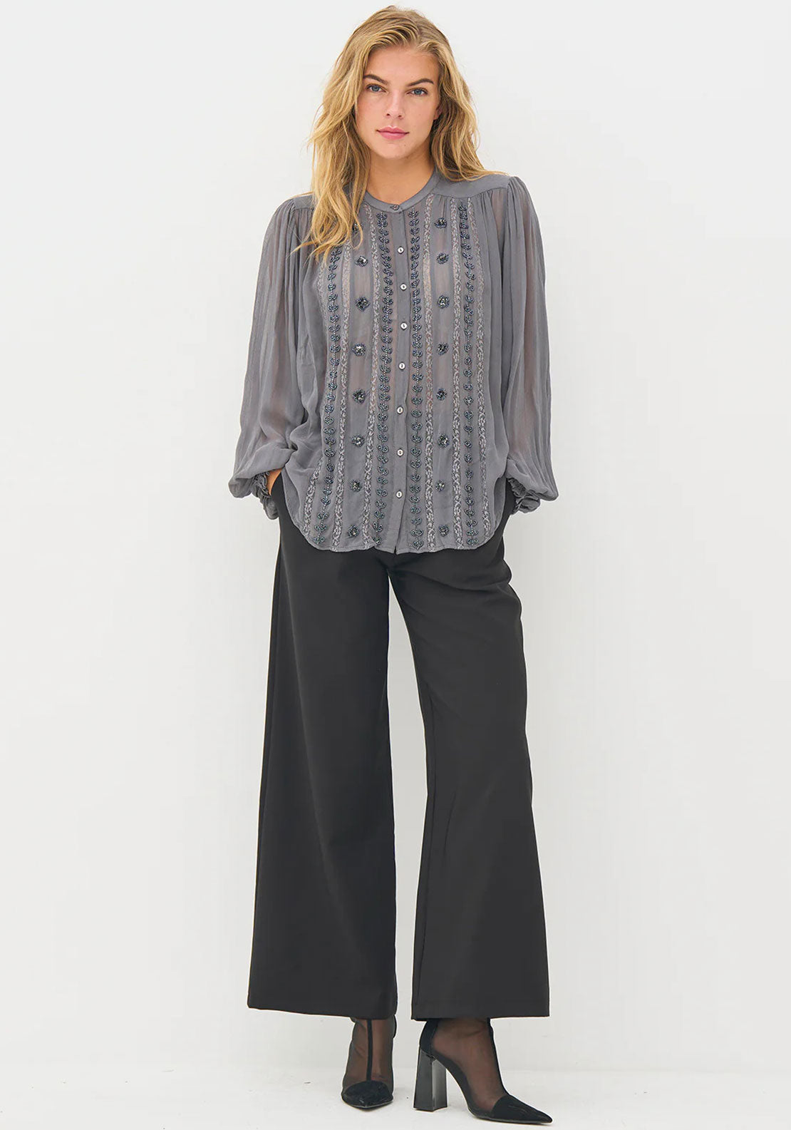 Nu Denmark Bea Beaded Embellished Shirt, Grey