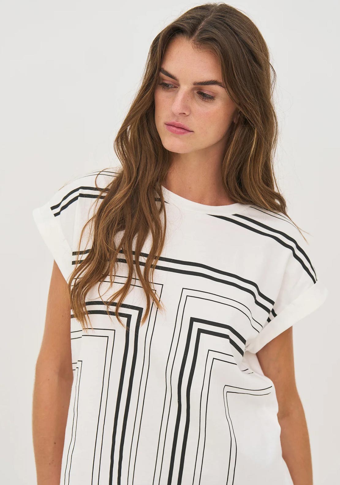 Nu Denmark Daimi Geo Stripe T-Shirt, White