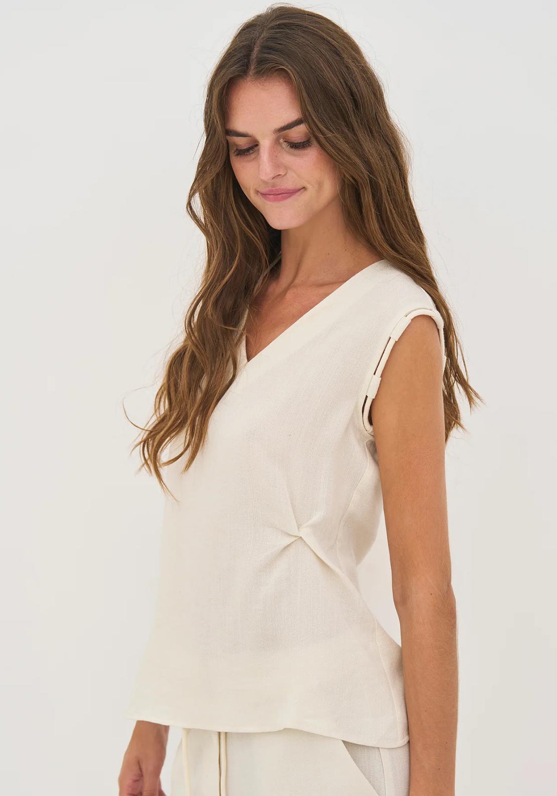 Nu Denmark Delei V Neck Cinched Top, Cream